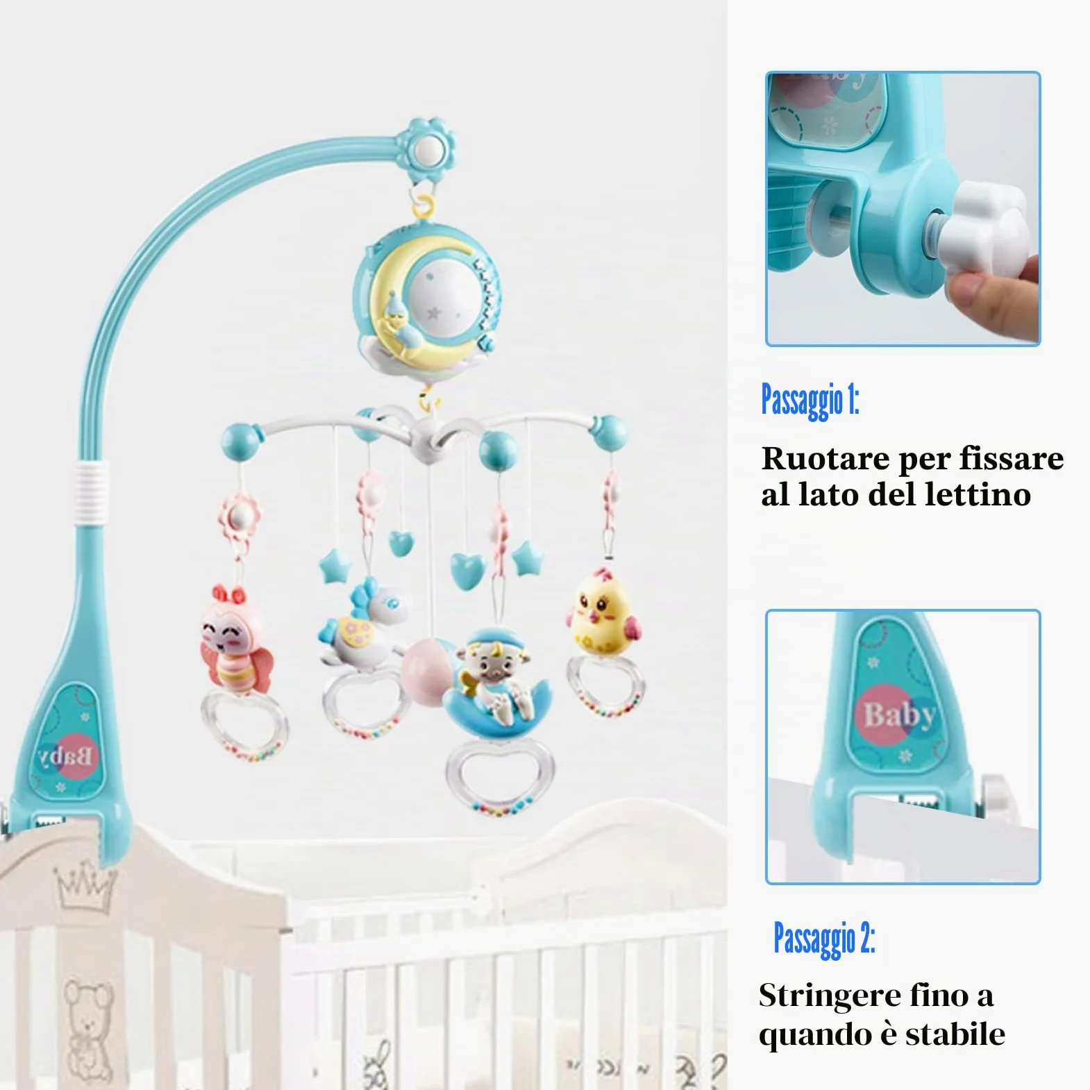 Giostrina Lettino Neonato, 4 in 1 Lettino mobile con musicale leggero, proiettore a stella rotante, Culla Proiezione Mobile Neonati per Bambini 0-5 Mesi