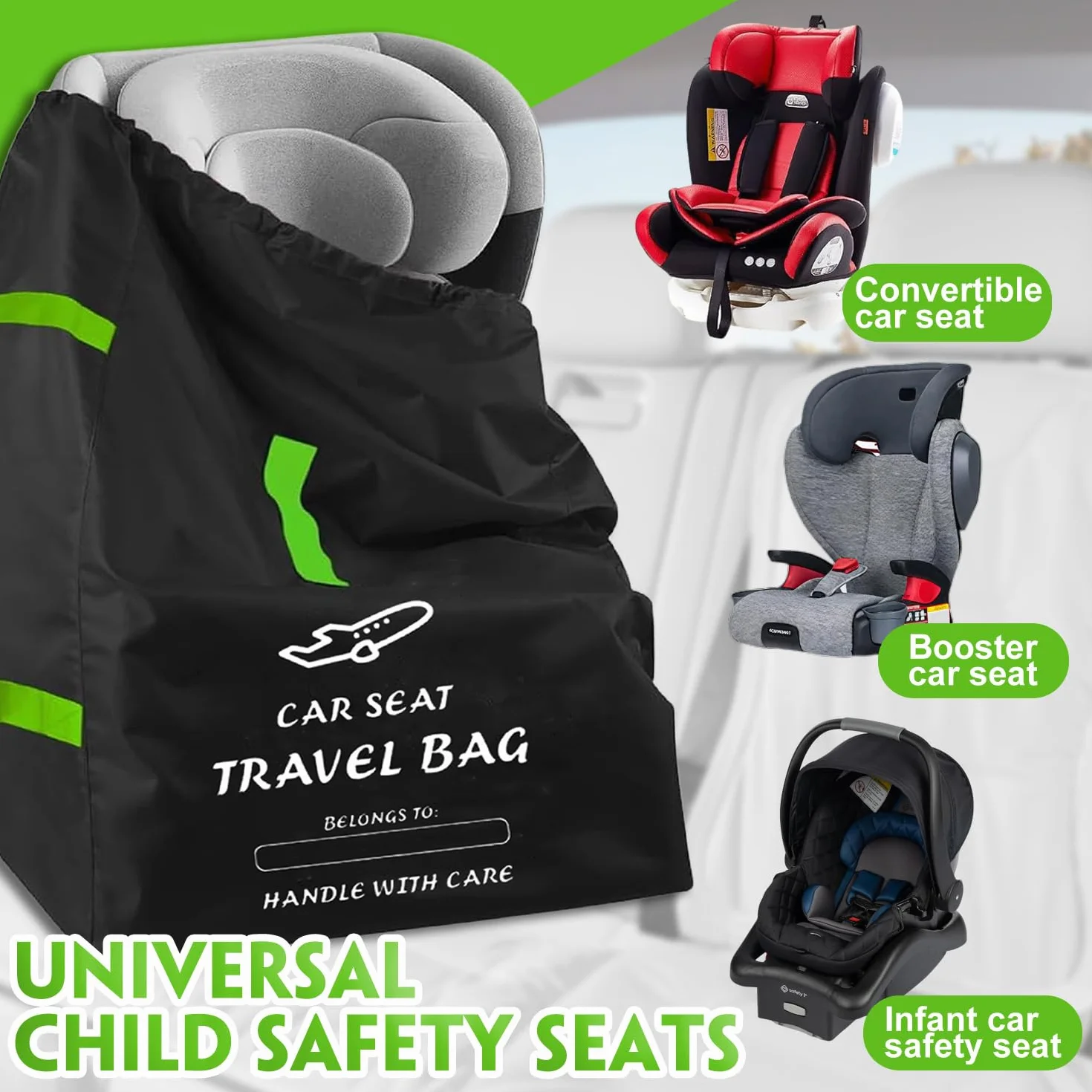 Borsa da Viaggio per Passeggino, Borsa da Viaggio per Seggiolino Auto, Borsa per Seggiolino Auto Pieghevole, Borsa da Viaggio Trasporto Passeggino, Borsa Seggiolino Auto per Aereo Viaggio
