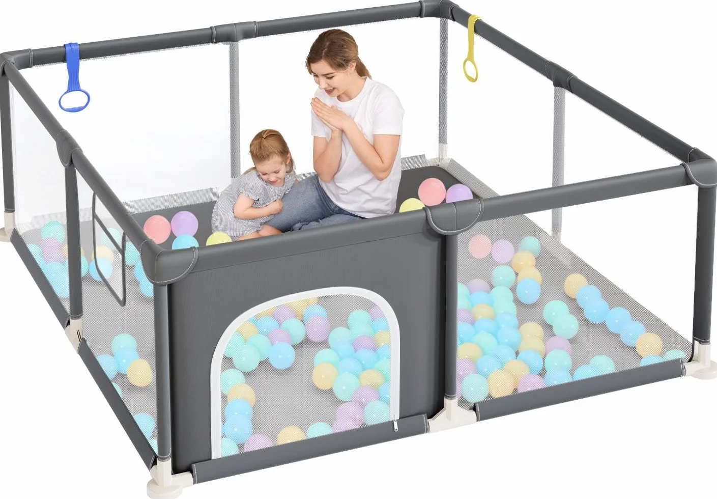 Dripex Box per Bambini Recinto Neonato - Small - Grigio Scuro | 124 x 124 cm Rete Traspirante Tessuto Oxford 210D, 2 Anelli di Gioco