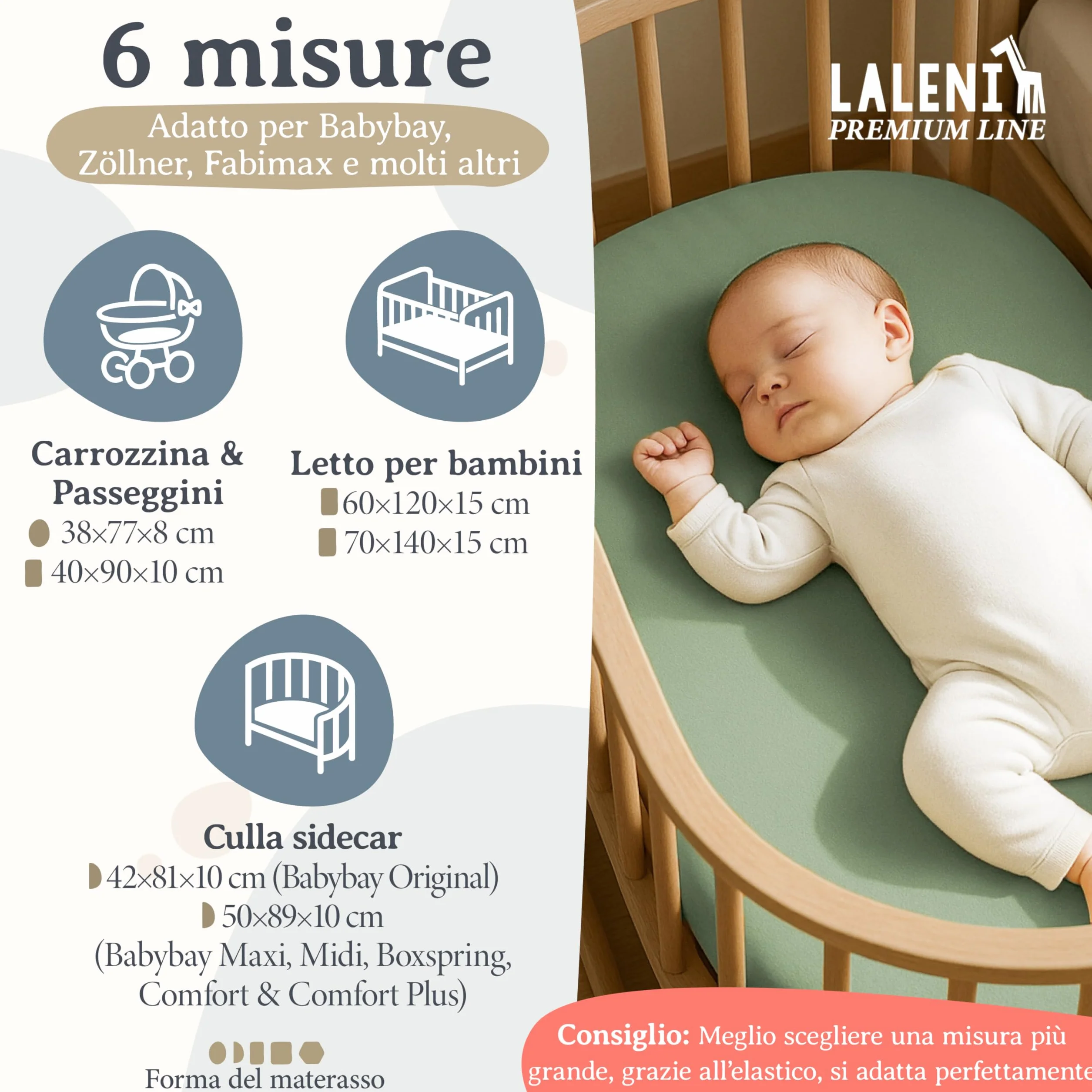 Laleni premium lenzuola culla 50x89 cm con angoli | lenzuola carrozzina neonato certificate OEKO-TEX | lenzuola con angoli 100% cotone | lenzuola lettino neonato | lenzuola per carrozzina | in verde