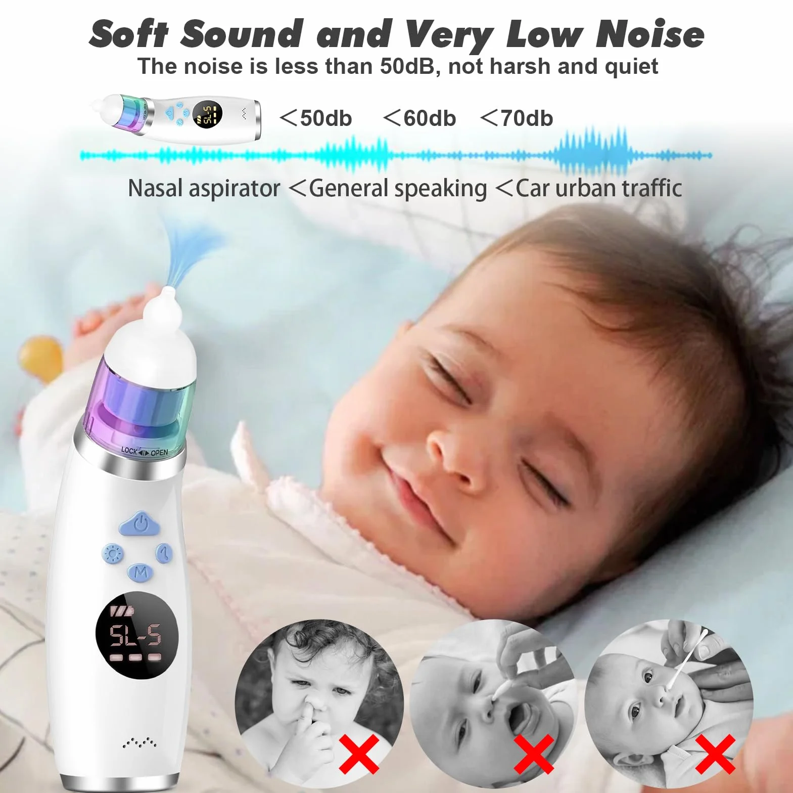 Aspiratore Nasale Neonato Elettrico, Aspira Muco Bambini Portatile con Display LCD e Custodia, 3 Beccucci in Silicone, Silenzioso, Pulizia Naso USB