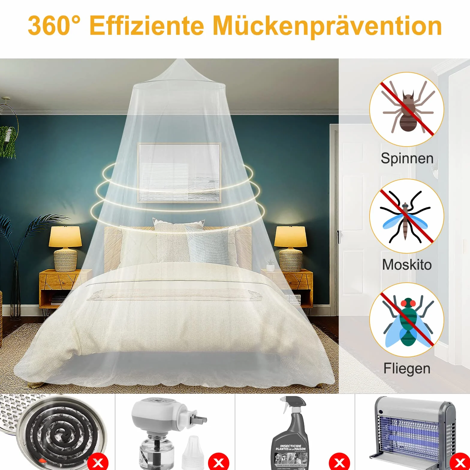 Zanzariera per letti matrimoniali e singoli, grande zanzariera da viaggio, rete fine per protezione dalle zanzare