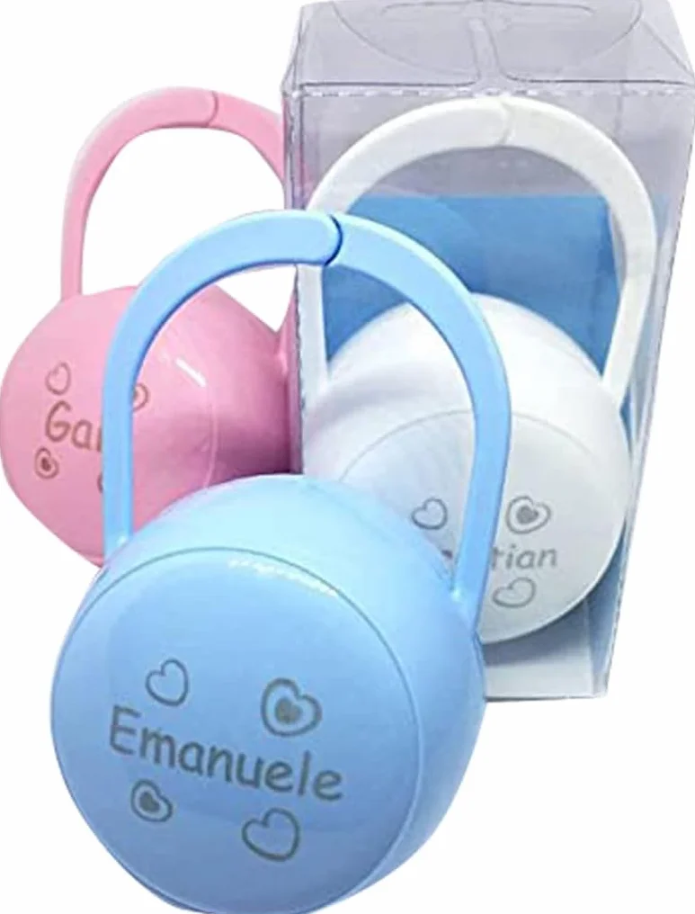 Portaciuccio Personalizzabile per Bambini Custodia per Ciuccio con Nome 3 Colori Scatolina Porta Succhietto per Neonati Catenelle porta ciuccio idea regalo Neonato Ciuccio Catena Nascita