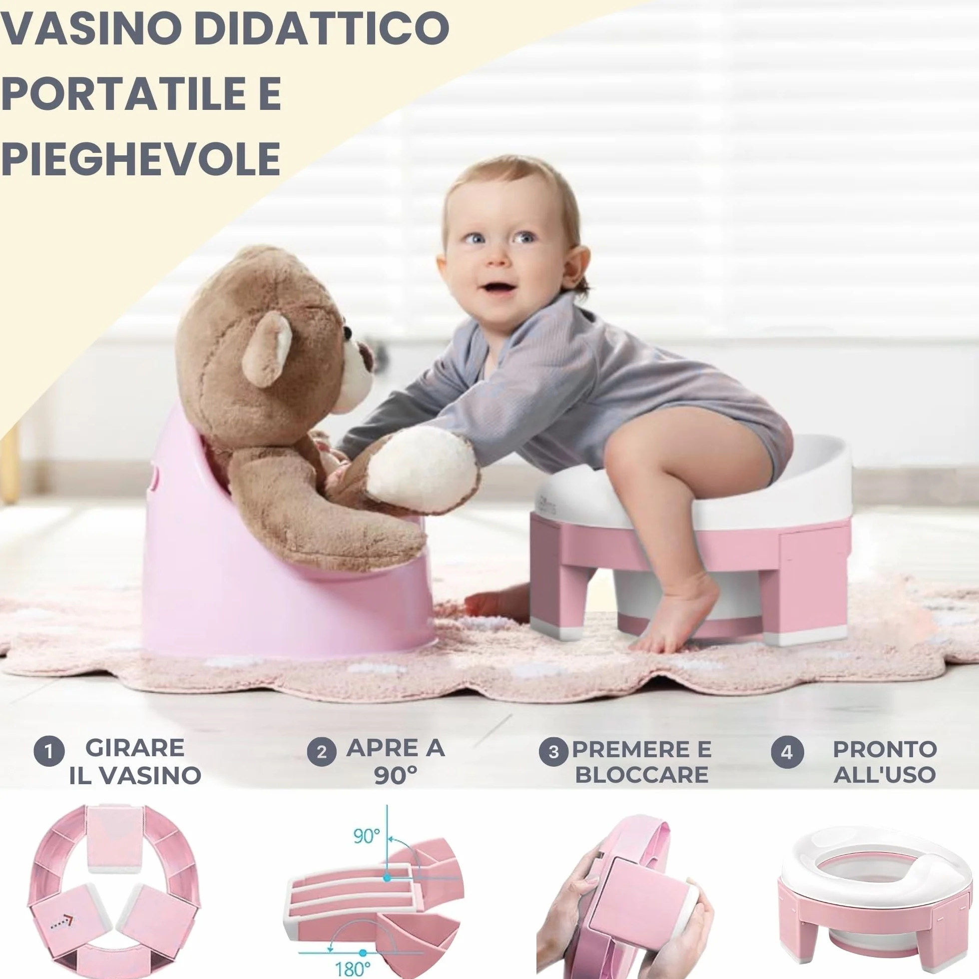 HuBorns - Vasino Portatile per Bambini da Viaggio, 10 Sacchetti Inclusi, Vasino da Viaggio per Bambini Comodo e Sicuro, WC Portatile bambini Facile da Trasportare e da Usare come Riduttore WC Bambini