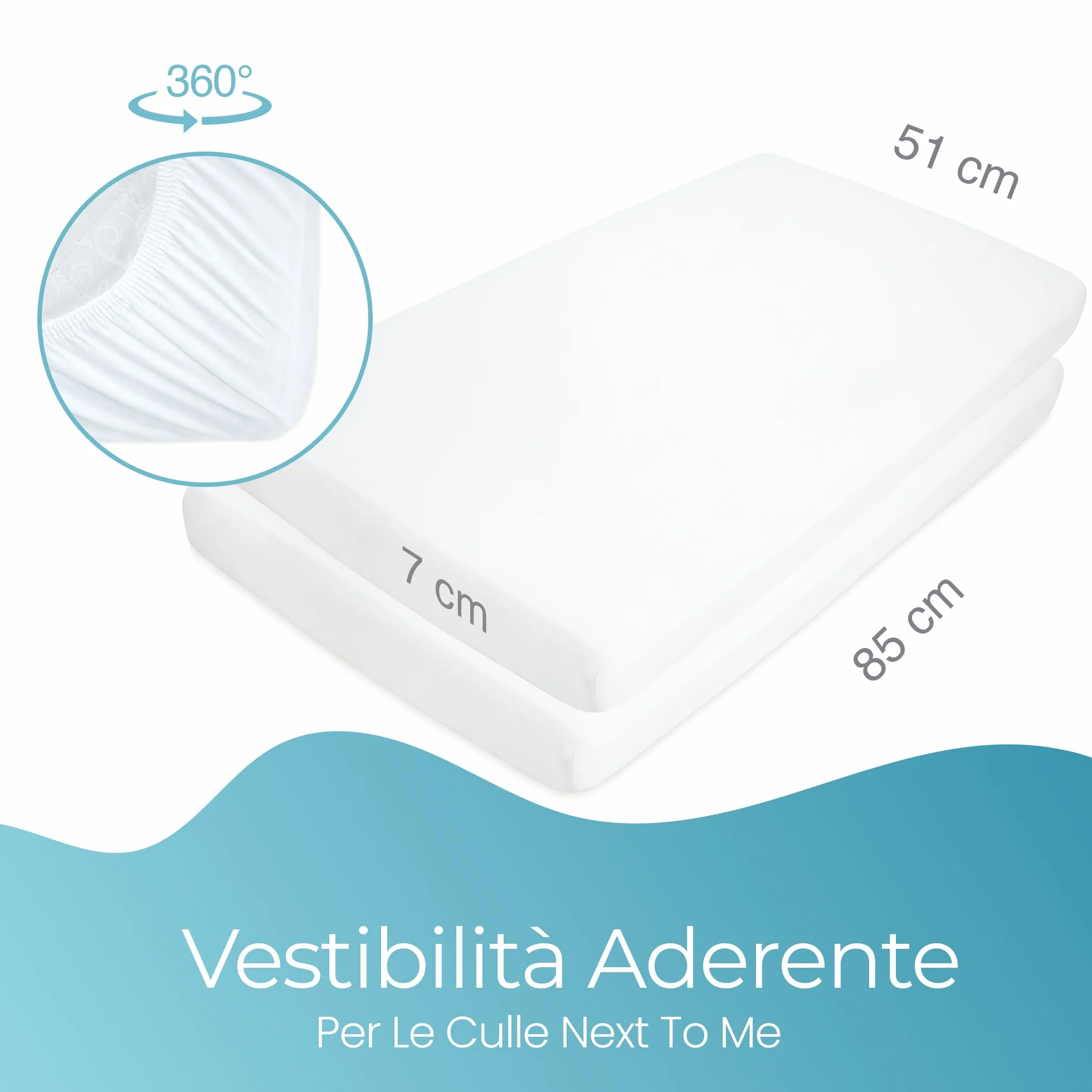 Lenzuola Next To Me 51x85 – Set Di 2 Pezzi Colore Bianco Lenzuolo Angoli Next To Me in 100% Cotone Biologico - Elasticizzate e Ultra morbide