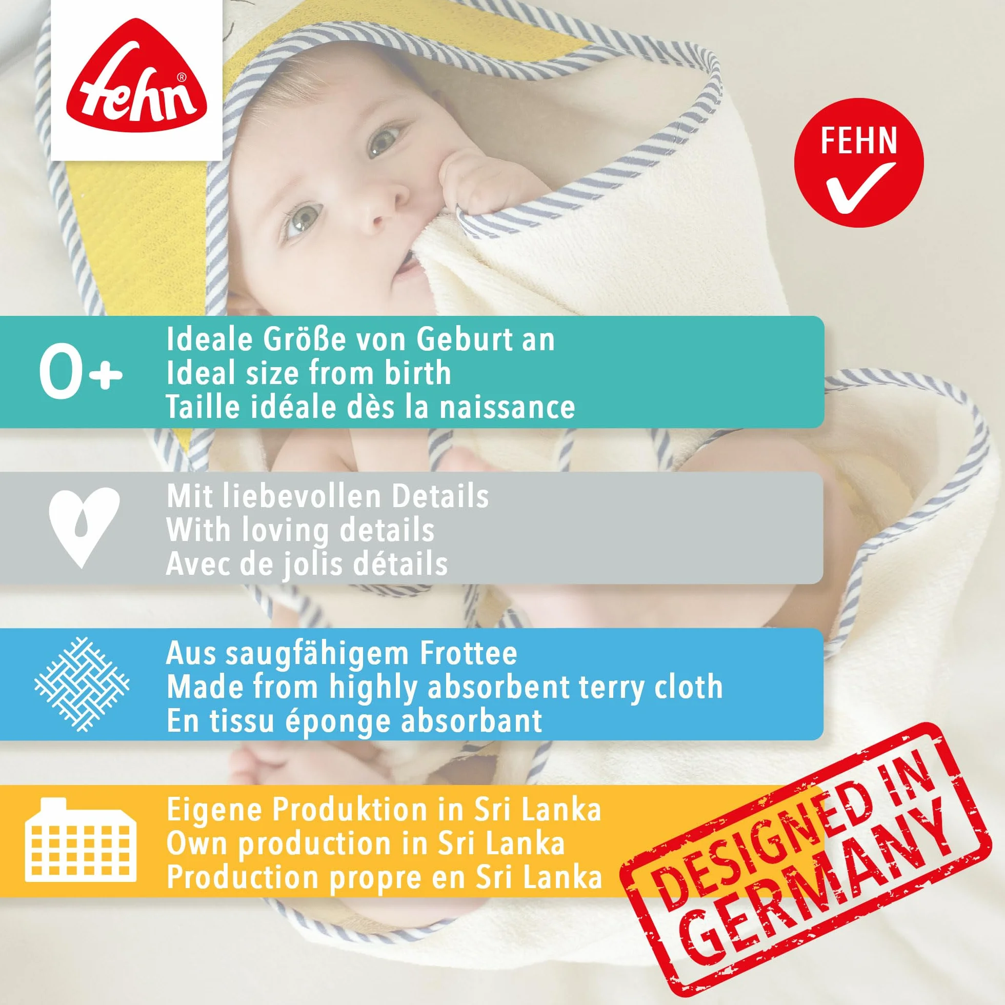 Fehn Asciugamano con cappuccio polpo – poncho da bagno in spugna con cappuccio e simpatico motivo lama – assorbente e morbido – per neonati e bambini a partire da 0 mesi