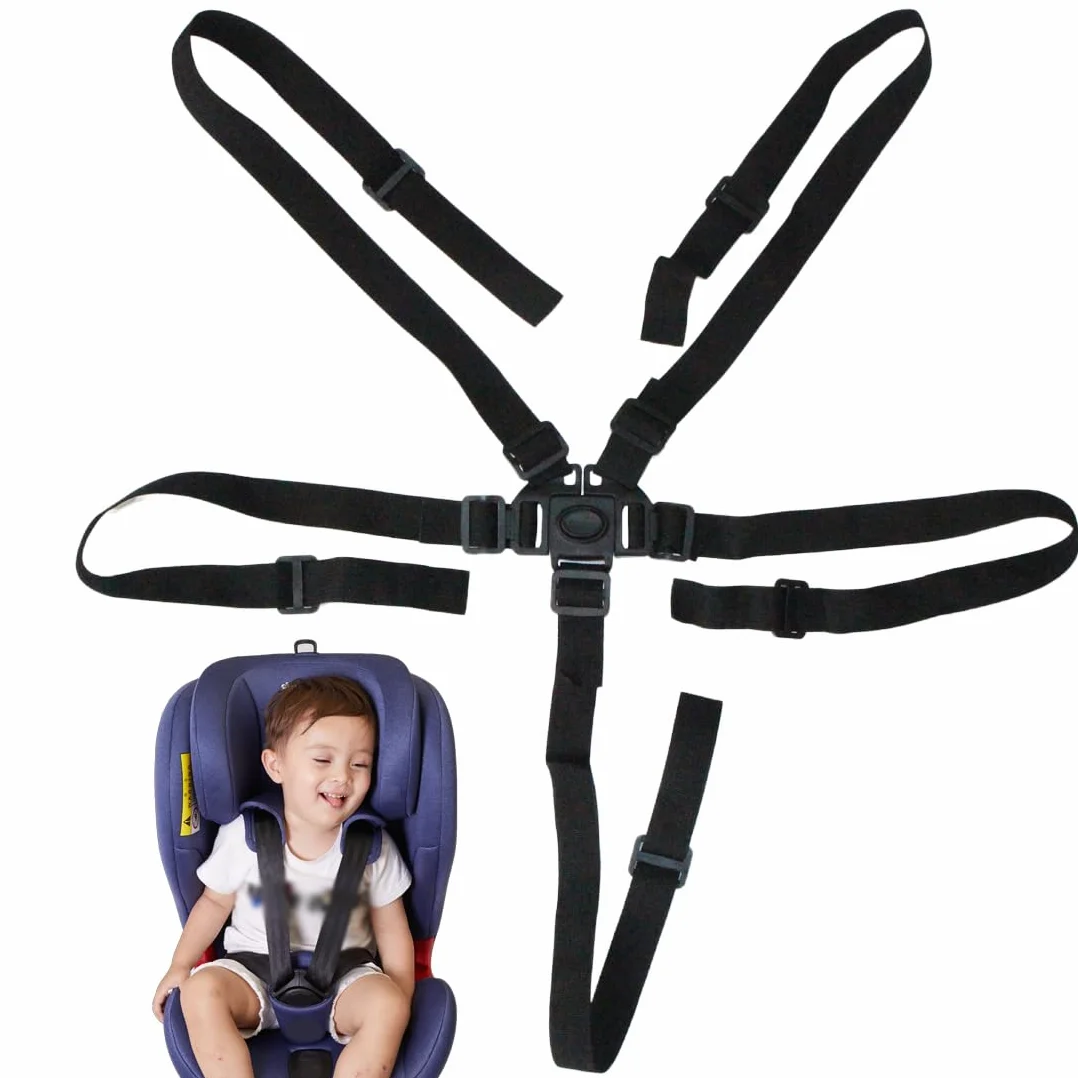 1 Pezzo Seggiolone Foppapedretti Ricambi, Cintura Sicurezza Regolabile 5 Punti Per Passeggino E Seggiolone, Larghezza 2.5Cm, Colore Nero