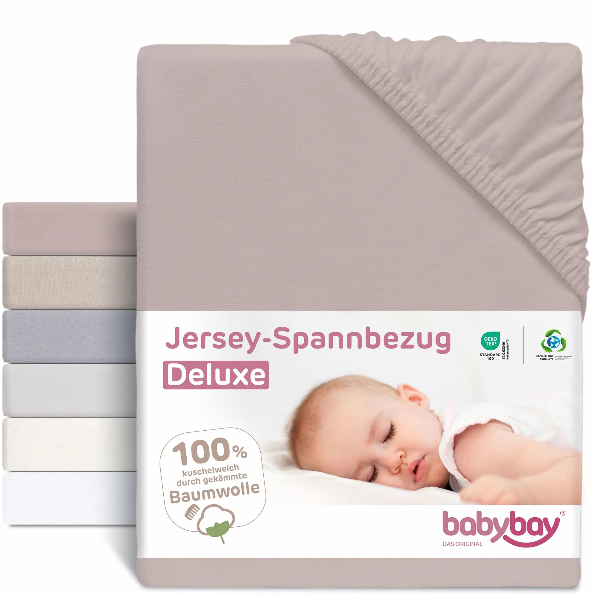 babybay 100573 lenzuolo con angoli, jersey deluxe adatto per il modello Original, torrone, 81 x 43 cm (1 confezione)