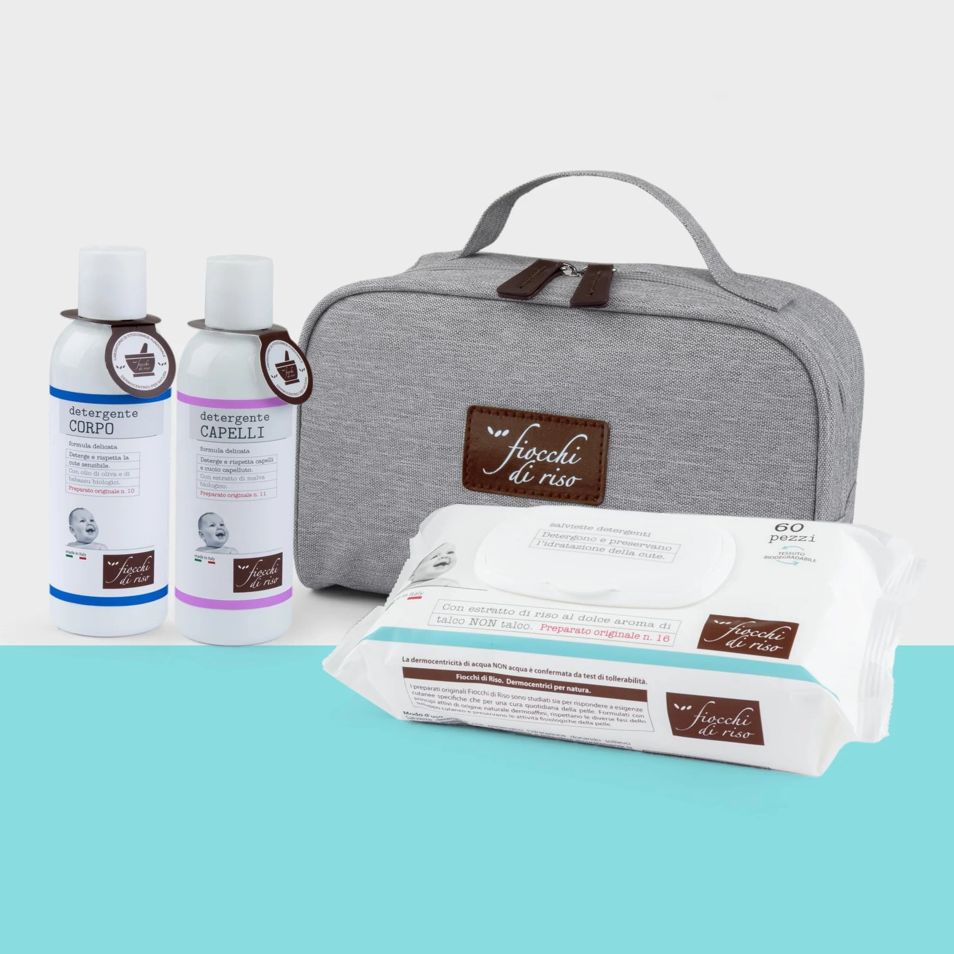 Fiocchi di Riso - BEAUTY BAGNETTO DELICATO - Kit neonato specifico per la detersione delicata fin dalla nascita: Detergente Corpo, Detergente Capelli e salviette Acqua NON Acqua. Nuovo beauty