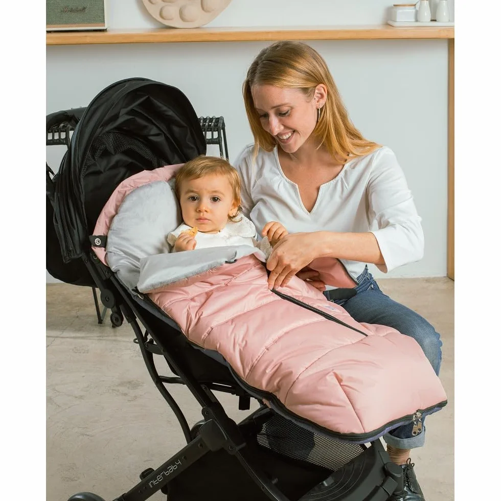 Sacco Passeggino Invernale Universale Interbaby | Copri Passeggino Universale Morbida | Sacco Termico per Ovetto Rimovibile, Doppia Apertura, Facile da Lavare, Materiali Anallergici, Rosa