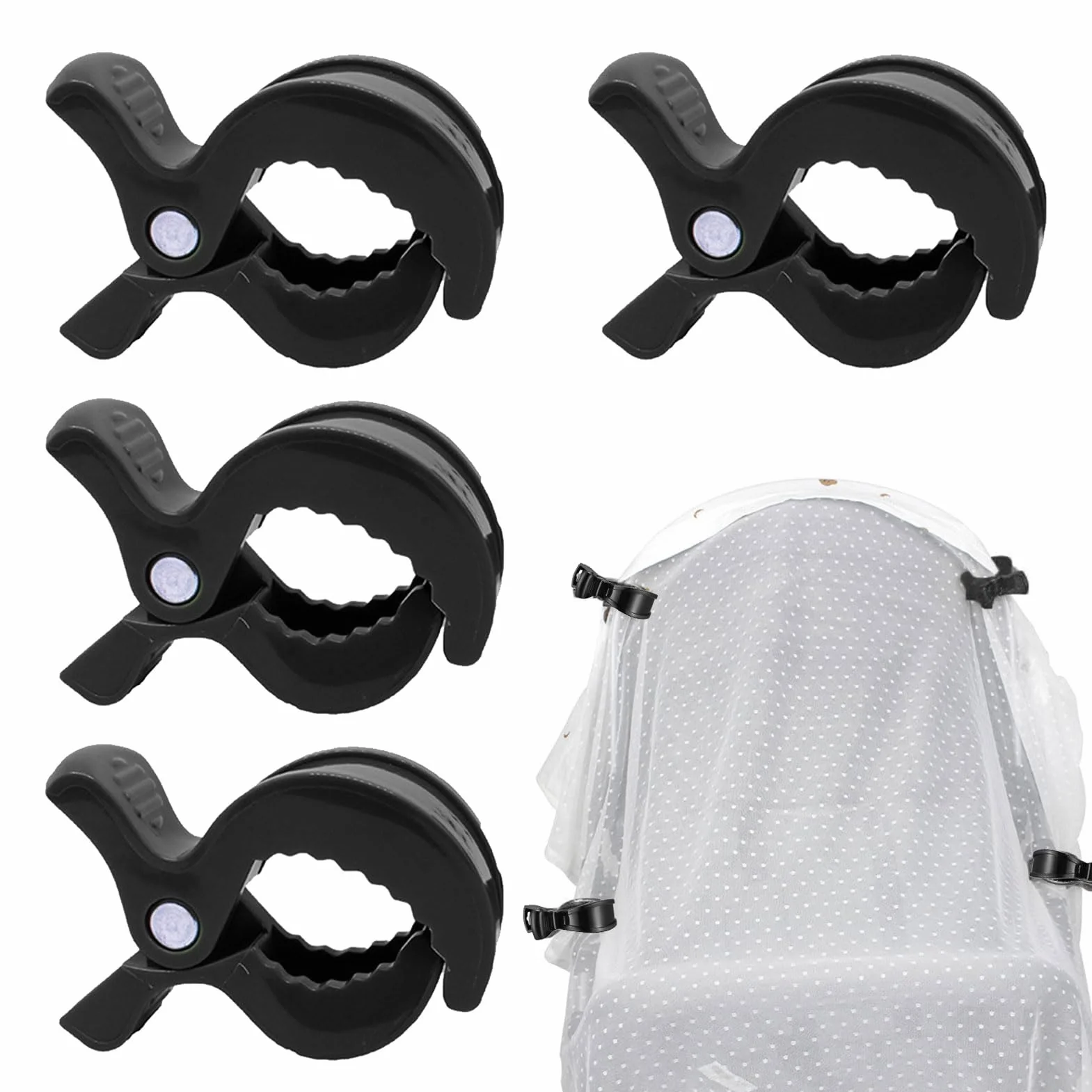 4 mollette per passeggino, clip per passeggino, clip universali, clip per il fissaggio di giocattoli, per passeggini, sedie a sdraio, sedie a rotelle (nero)