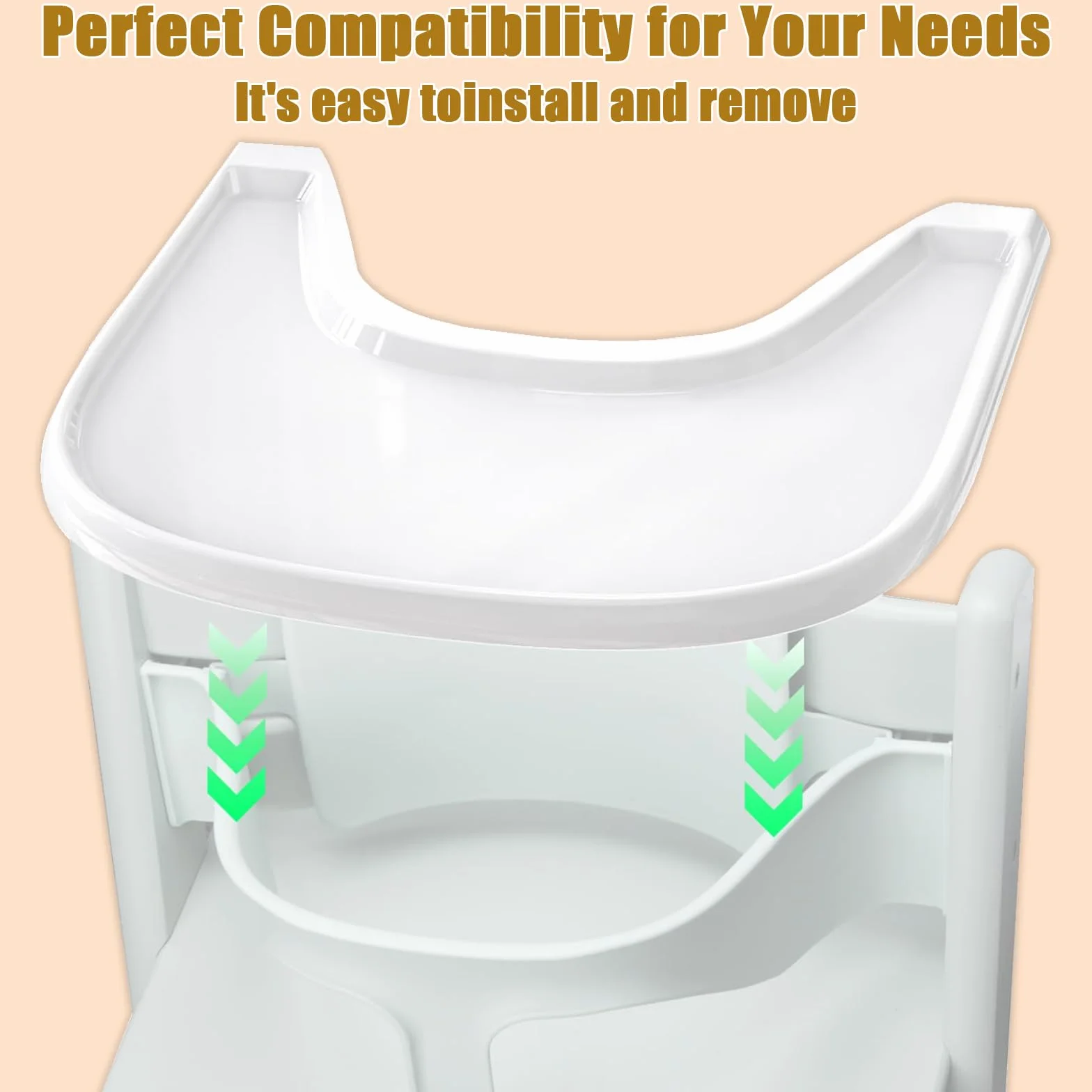 Vassoio per seggiolone compatibile con sedia Stokke Tripp Trapp, con superficie liscia e forte aspirazione, realizzato in plastica per alimenti (senza BPA, BPS, BPF, piombo e ftalati), bianco