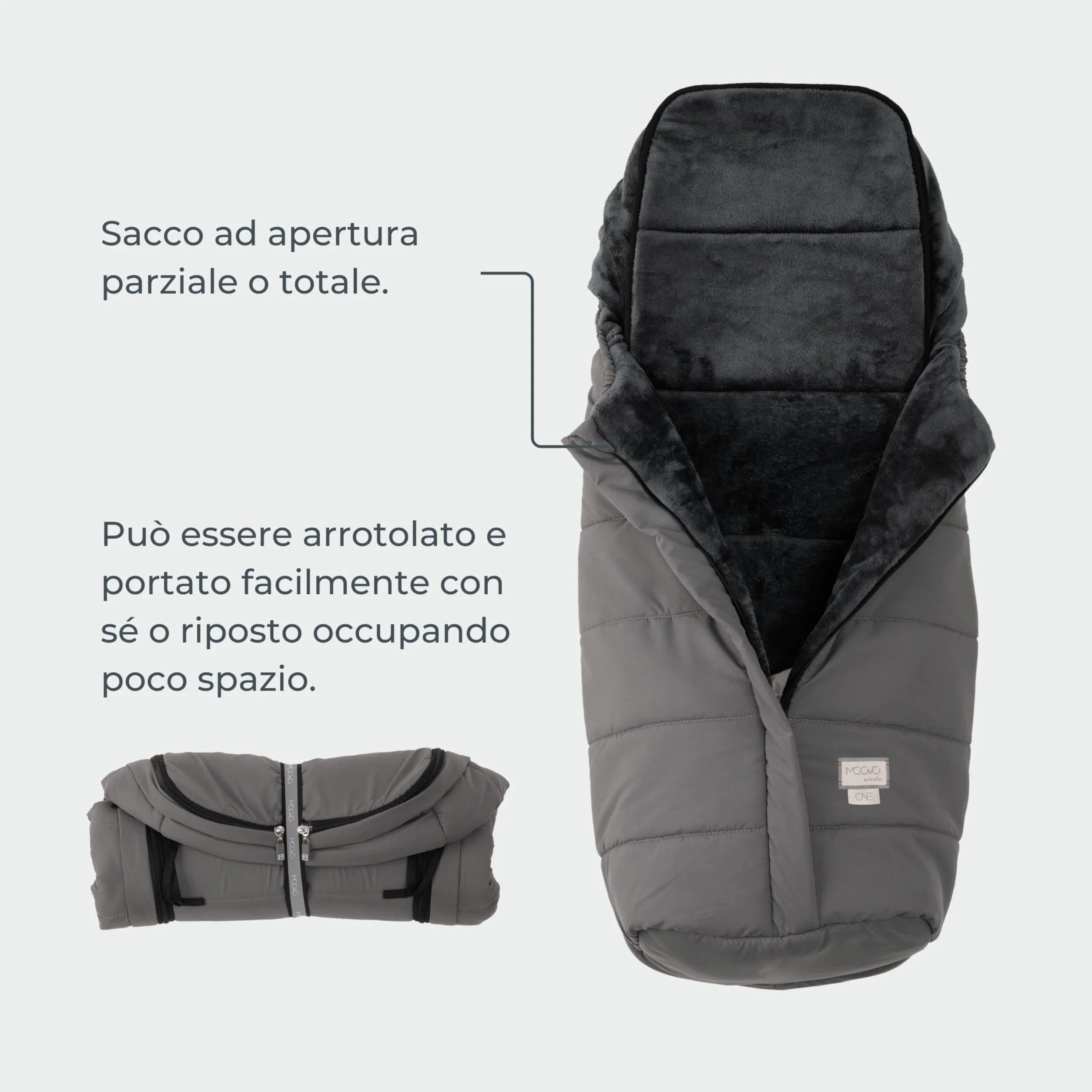 Moovo by Nuvita 9905 Junior One | Sacco Universale per Seggiolini Auto | Perfetto per Bambini da 6 a 36 Mesi (100 cm) | Protezione Fino a -10°C anti pioggia e anti vento | Sabbia
