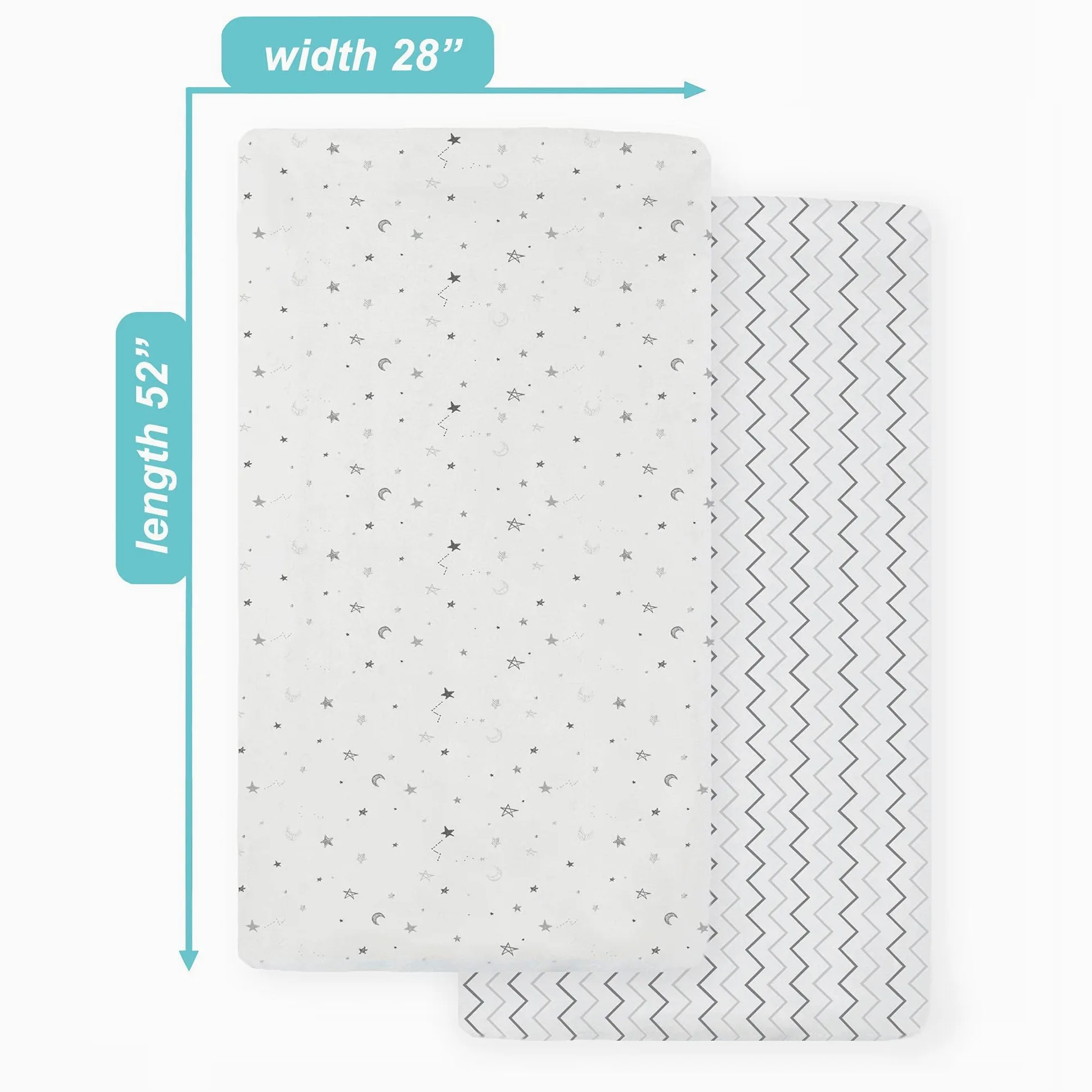 American Baby Company Confezione da 2 lenzuola con angoli per culla in 100% cotone naturale, 132 x 71 cm, morbide, traspiranti, ipoallergeniche e delicate, grigie a zigzag, neutre, per ragazzi e