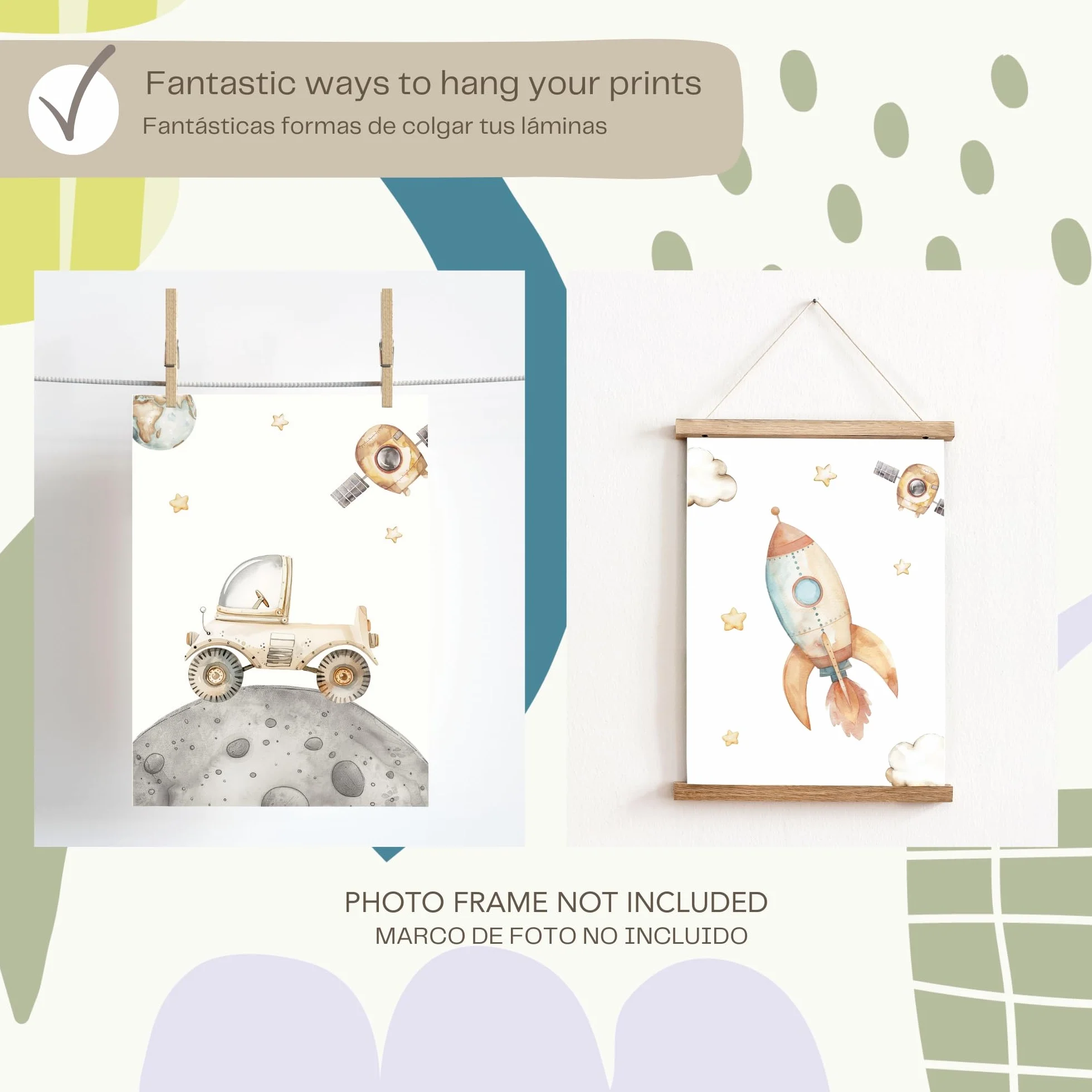 ayurvana Set 6 Stampe Spazio Cameretta Bambini – Poster Senza Cornice con Animali Astronauti, Razzo e Pianeti – Quadri Decorativi per Bambini e Neonati – Arredo Parete Cameretta Originale