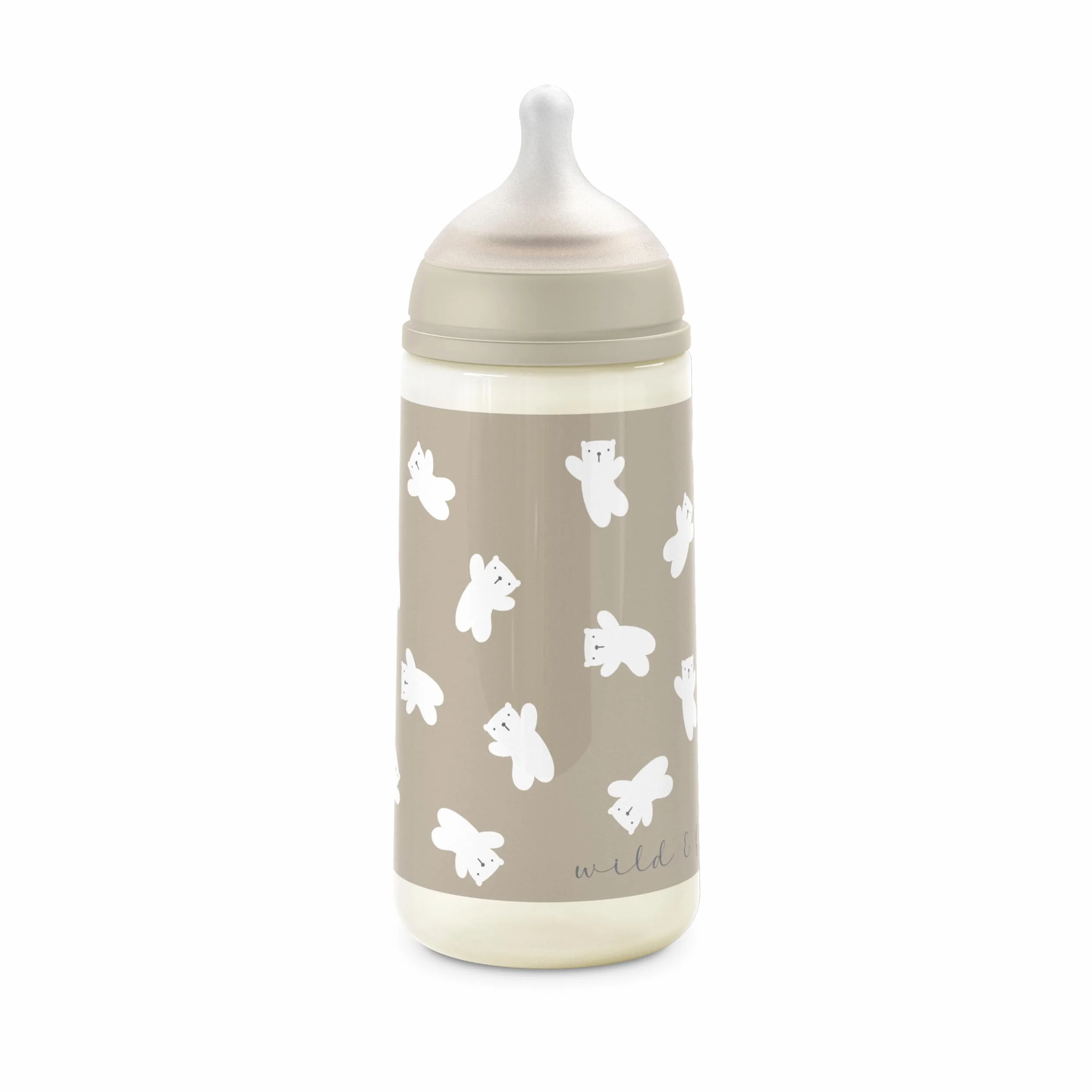 Suavinex, Biberon da 360 ml con Tettarella Fisiologica SX Pro in Silicone con Valvola Anticolica, a Flusso Denso (L), per Liquidi Densi, Adatto per Pappe Liquide. Neonati +6 mesi. Wild&Free, Beige