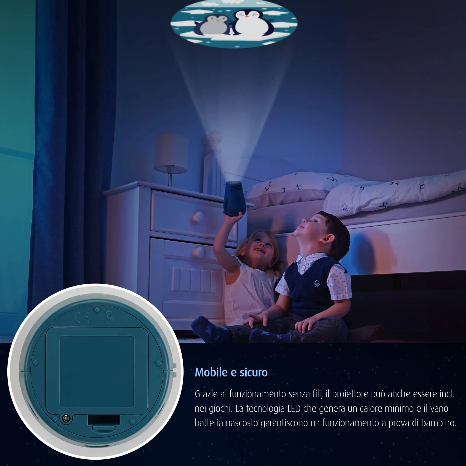reer DreamBeam - Luce notturna con 24 immagini diverse, crea paesaggi da sogno su soffitto e parete, colore: Bianco