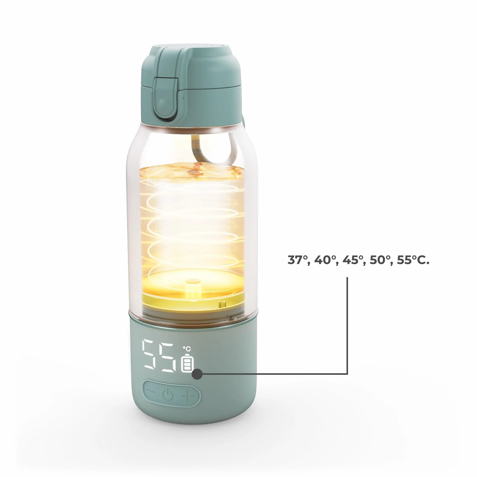 Kinderkraft GAJA scaldabiberon portatile e thermos 2 in 1 500 ml, 5 livelli di temperatura 37–55°C, batteria rimovibile, mantiene il calore fino a 20 h, ricarica USB-C, Verde