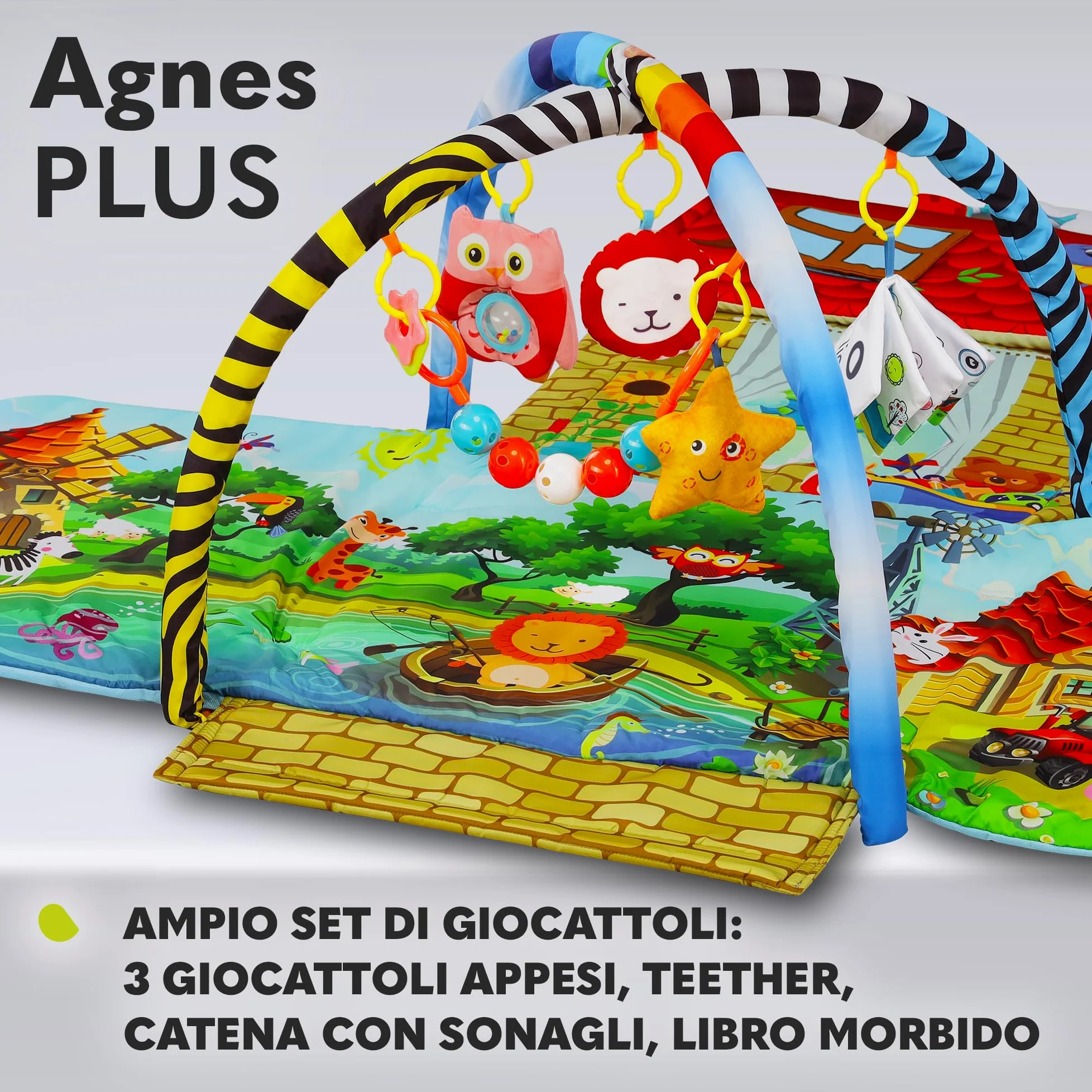 lionelo Agnes Palestrina 2 in 1 con Tappetino Evolutivo 142 x 142 cm | Dalla Nascita, Casetta, Massaggiagengive, Giochi Pendenti, Libricino Interattivo, Sonagli, Sviluppa i Sensi