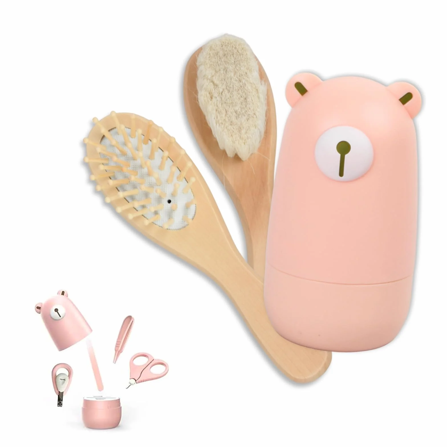 Set Manicure e Pedicure per Neonato, Kit Igiene e Cura Bambini 6 Pezzi, Cortaunghie con Spazzola e Pettine per Neo Genitori (Rosa)