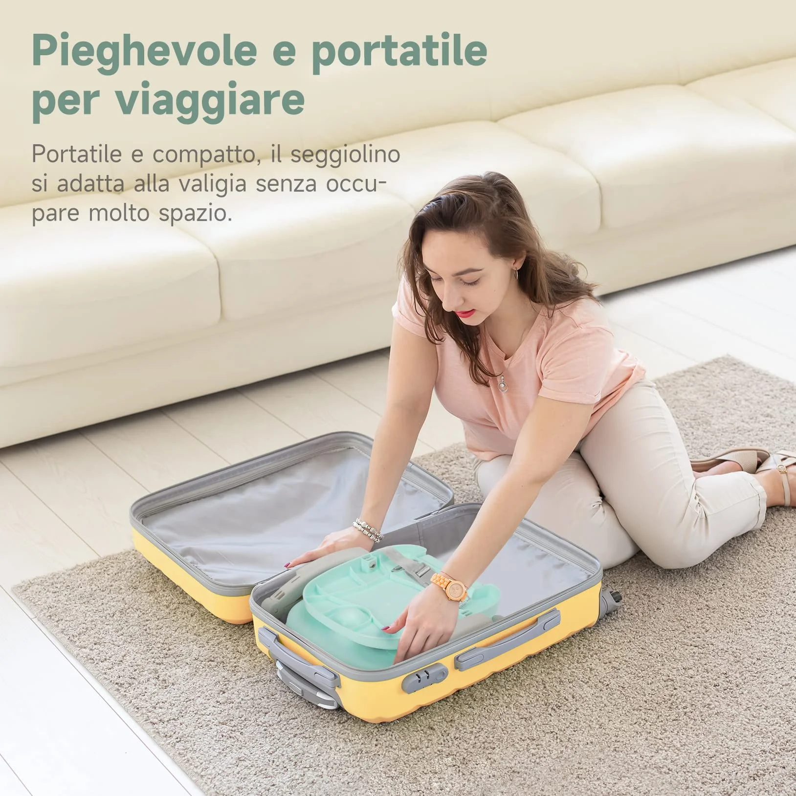 YOLEO Seggiolone Pappa, Portatile Rialzo Sedia Bambini per 6-36 mesi, Seggiolino per Bambini Regolabile con Chiusura Compatta e Vassoio Rimovibile, per uso Interno/Esterno (Verde senza Cuscino)