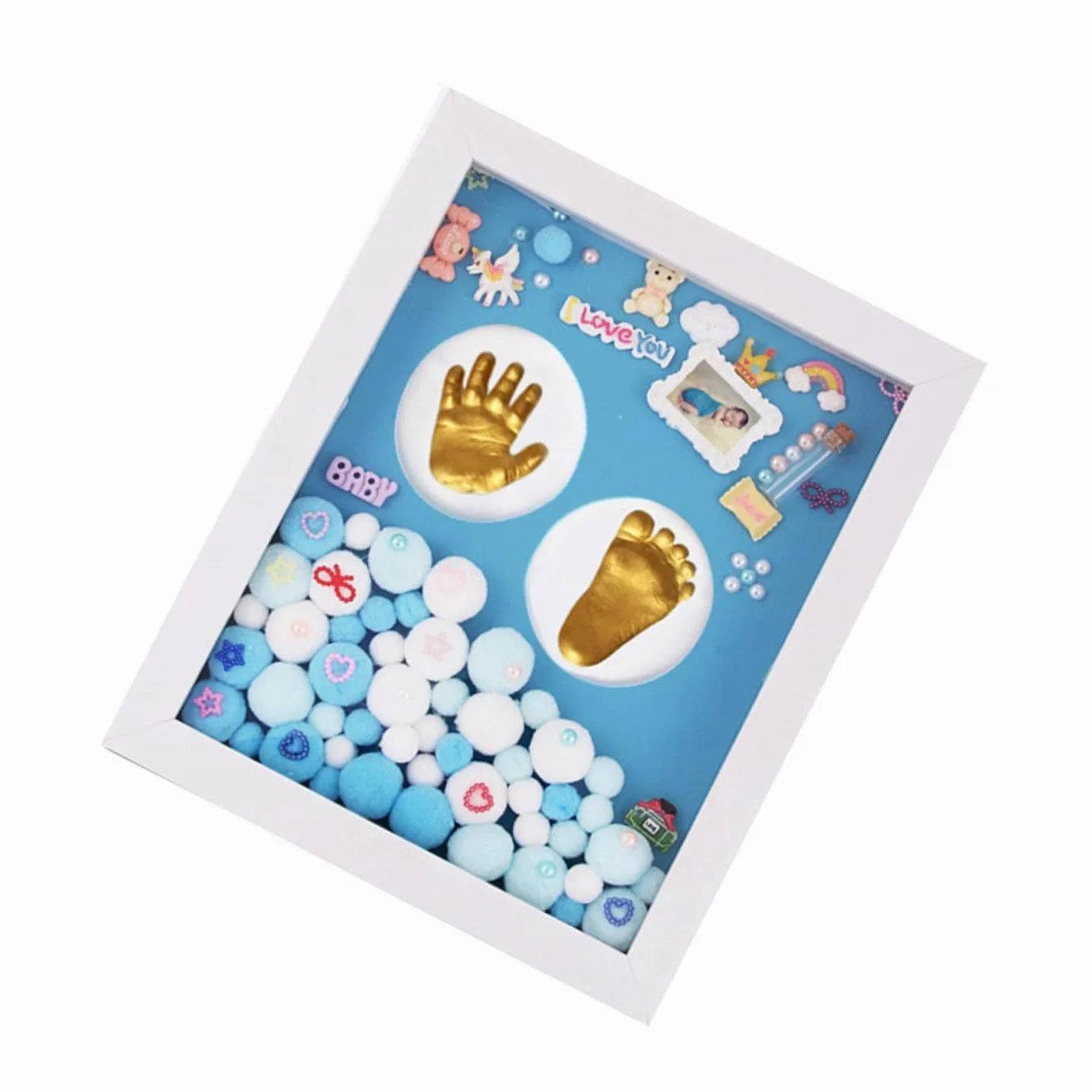 VICASKY Kit per Impronte di Mani e Piedini Bambino Bambina Cornice in Acrilico Oro per Regalo Primo Compleanno o Cerimonia e Decorazione Murale