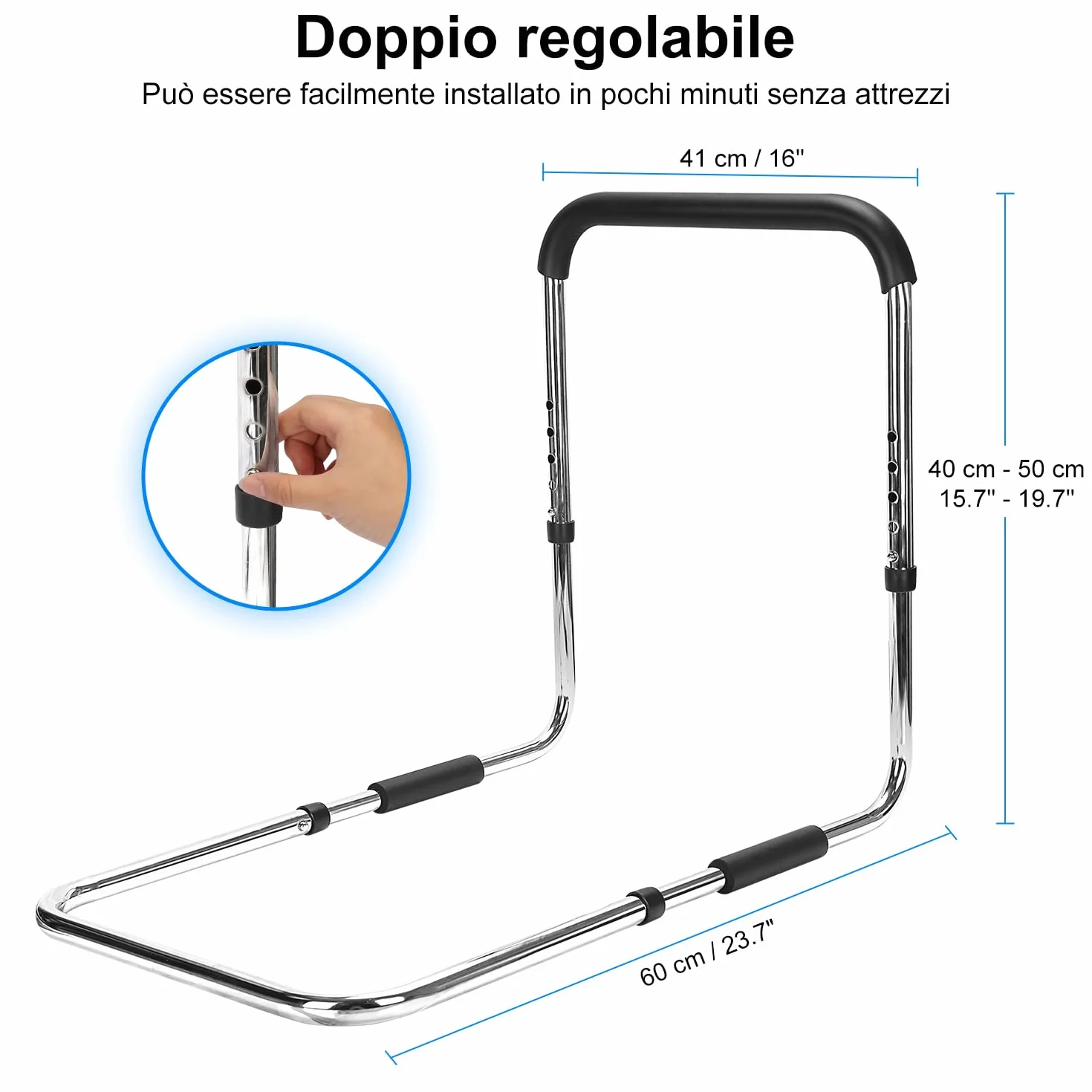 supregear Sponde Letto Anziani, Sbarra Letto Lega di Alluminio Portatile Barriera Letto Regolabili in Altezza per Anziani e Disabili Gravidanza con Stoccaggio Sacchetto e Fissaggio Cinghia