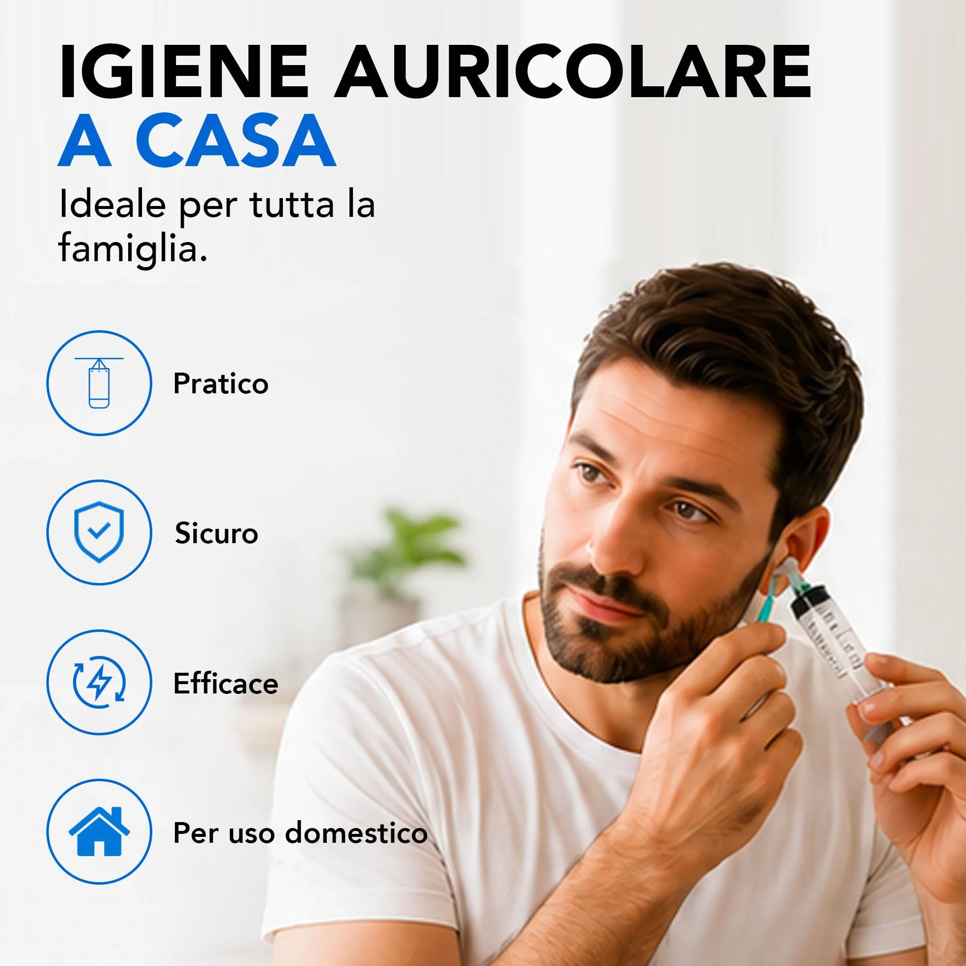 ALL4US® - Kit Pulizia Orecchie con Siringa Auricolare 60 ml, 4 Punte Morbide a Cono, Sistema per Lavaggio Orecchie e Rimozione Cerume, Kit Irrigazione Auricolare per Uso Domestico