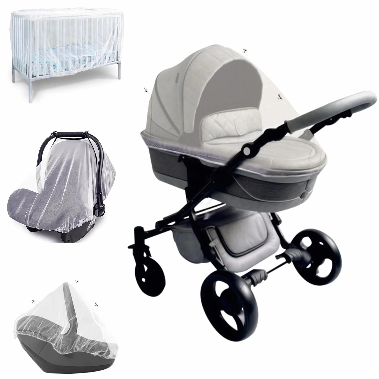 Zanzariera Universale per Passeggino, 4 in 1, Carrozzina e Culla Neonato. Protezione contro zanzare, vespe e altri tipi di Insetti. Lavabile e Traspirante