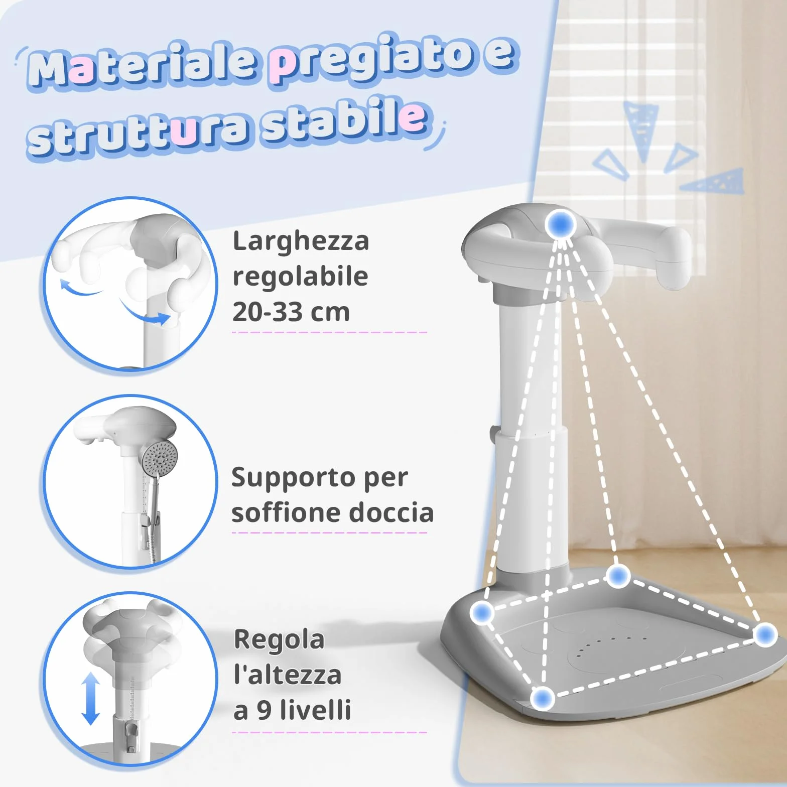 COOSEYA Supporto per vasca da bagno per bambini, torre da bagno regolabile per bambini per alzarsi in piedi, seggiolino da bagno per bambino con base antiscivolo per neonati e bambino piccoli
