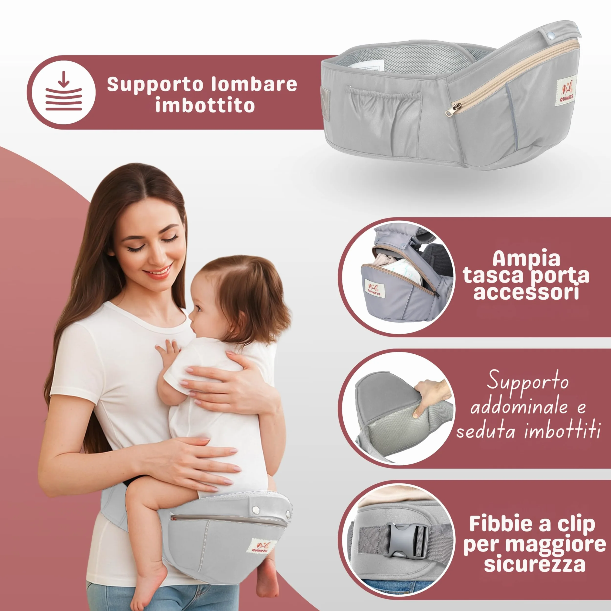 Marsupio neonato 0-36 mesi ergonomico 6 in 1 – Zaino porta bambino regolabile con seduta removibile, supporto lombare, tessuto traspirante e mussola in omaggio
