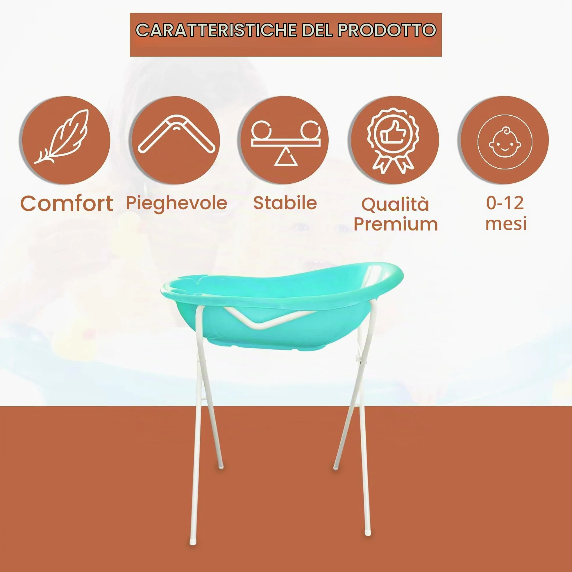 Supporto Vasca Bagnetto Bebè Universale 84-100 cm | Porta Vaschetta Neonato in Plastica Resistente | Supporto Ergonomico e Stabile per Bagnetto Quotidiano