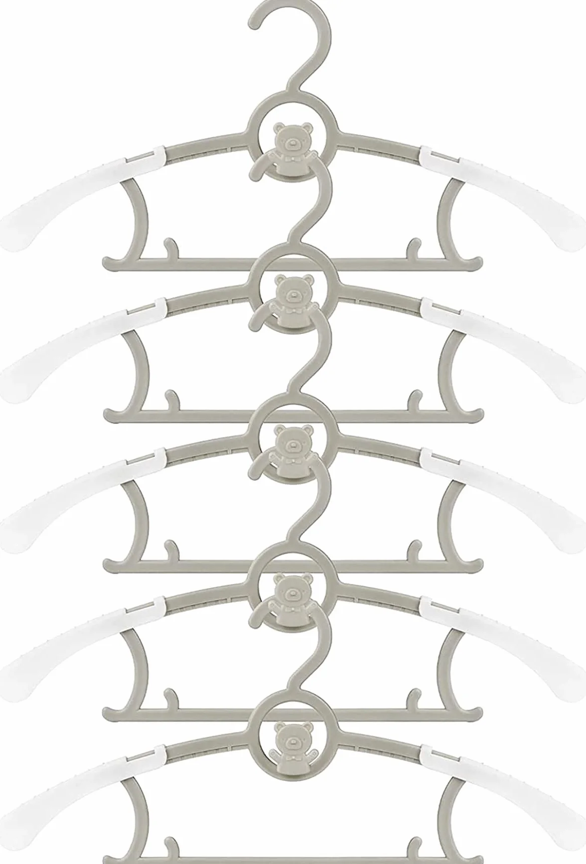 Spesh 20 grucce bambini, appendiabiti bambini,28-36 cm regolabili, in plastica, con ganci impilabili a forma di orsetto (grigio)
