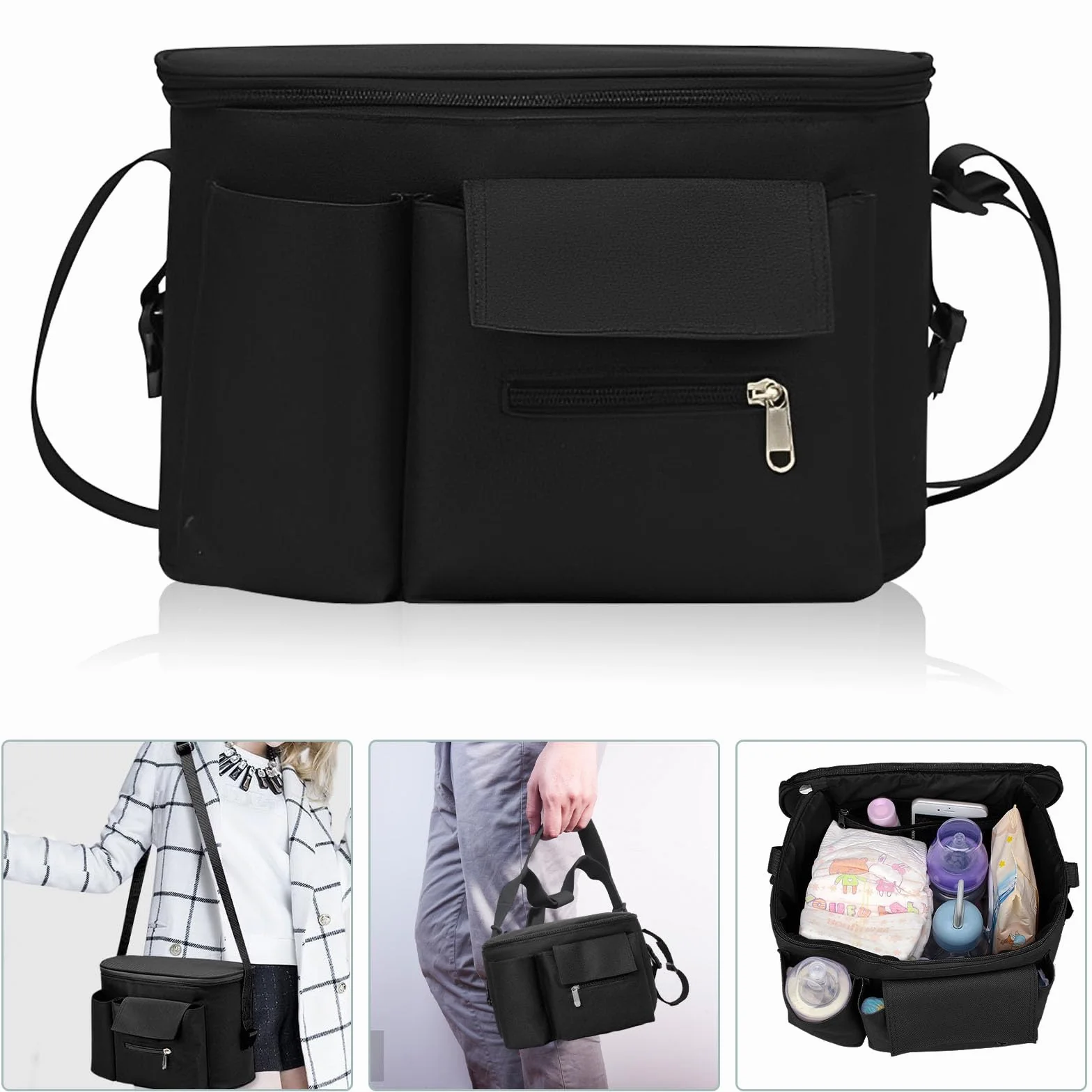 Borsa per Passeggino with cup Holders, Universale Organizer per Carrozzina Neonato, Portaoggetti Impermeabile, Multifunzione Borsa Cambio Neonato per la raccolta di Salviette, Pannoli, Merenda