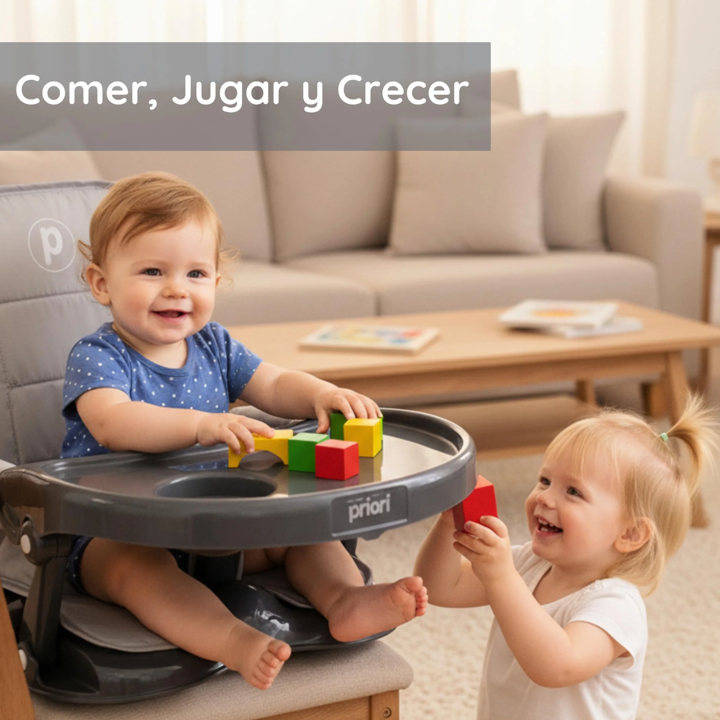 Priori Baby London Seggiolone portatile pieghevole per bambini con gambe ribellibili - Sedile sollevatore per mangiare con imbracatura a 3 punti, cinghie di sicurezza, copertura lavabile, leggera, per