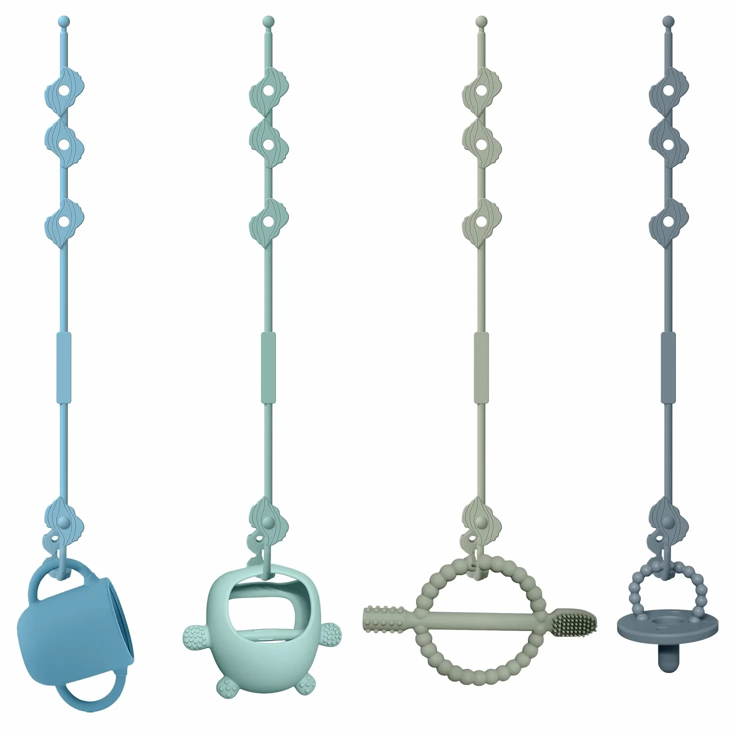 Set di 4 cinture di sicurezza per giocattoli, in silicone Pacifier, per snack, con cinghie, per passeggino, seggiolone, culla, ragazzi e ragazze di 3 mesi