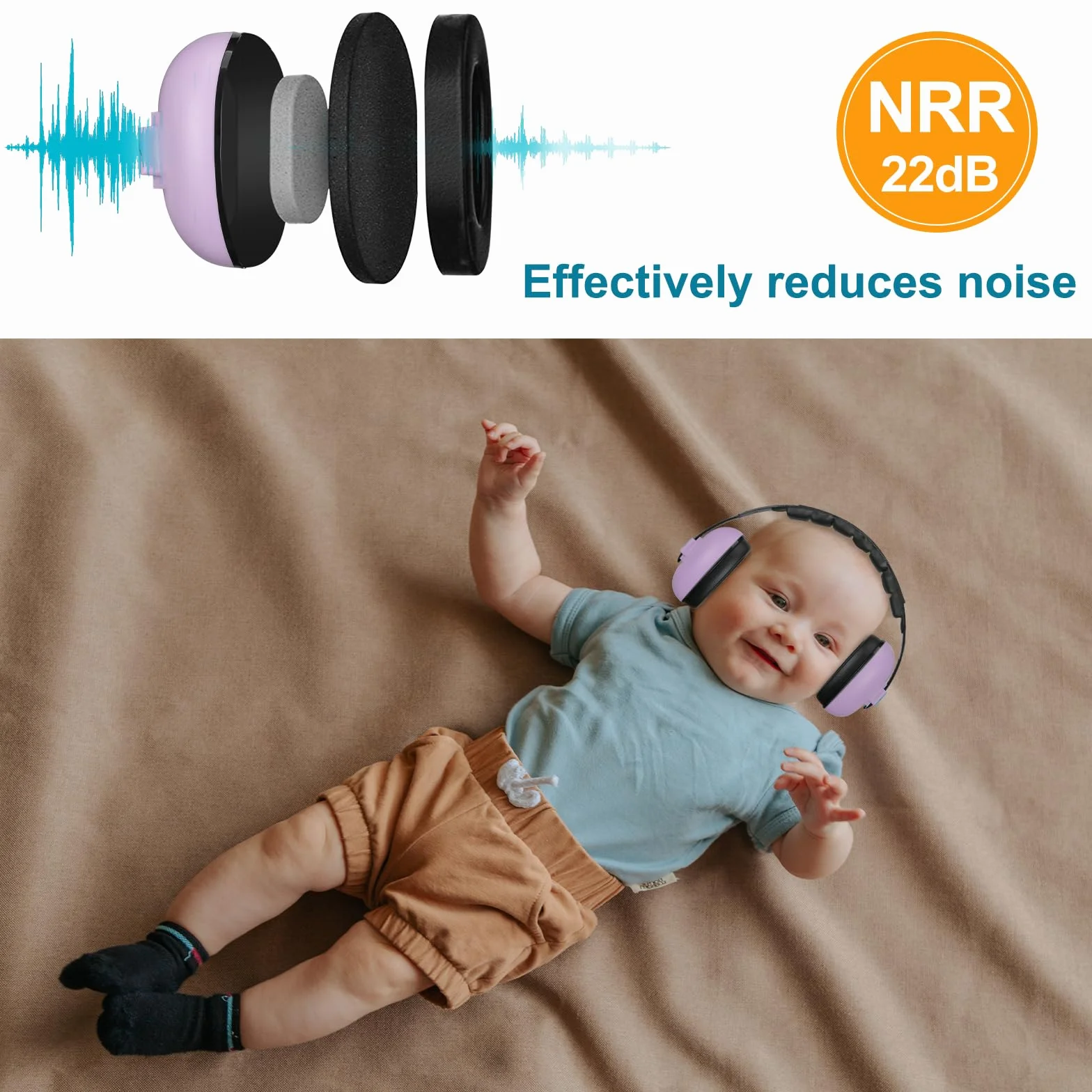 ProCase Cuffie Neonato Antirumore 0-3 Anno,Regolabile Cuffie Antirumore Bambini con Morbido Cuscino, Cuffie di Protezione Dell'udito per Neonati Concerto Aereo Dormire