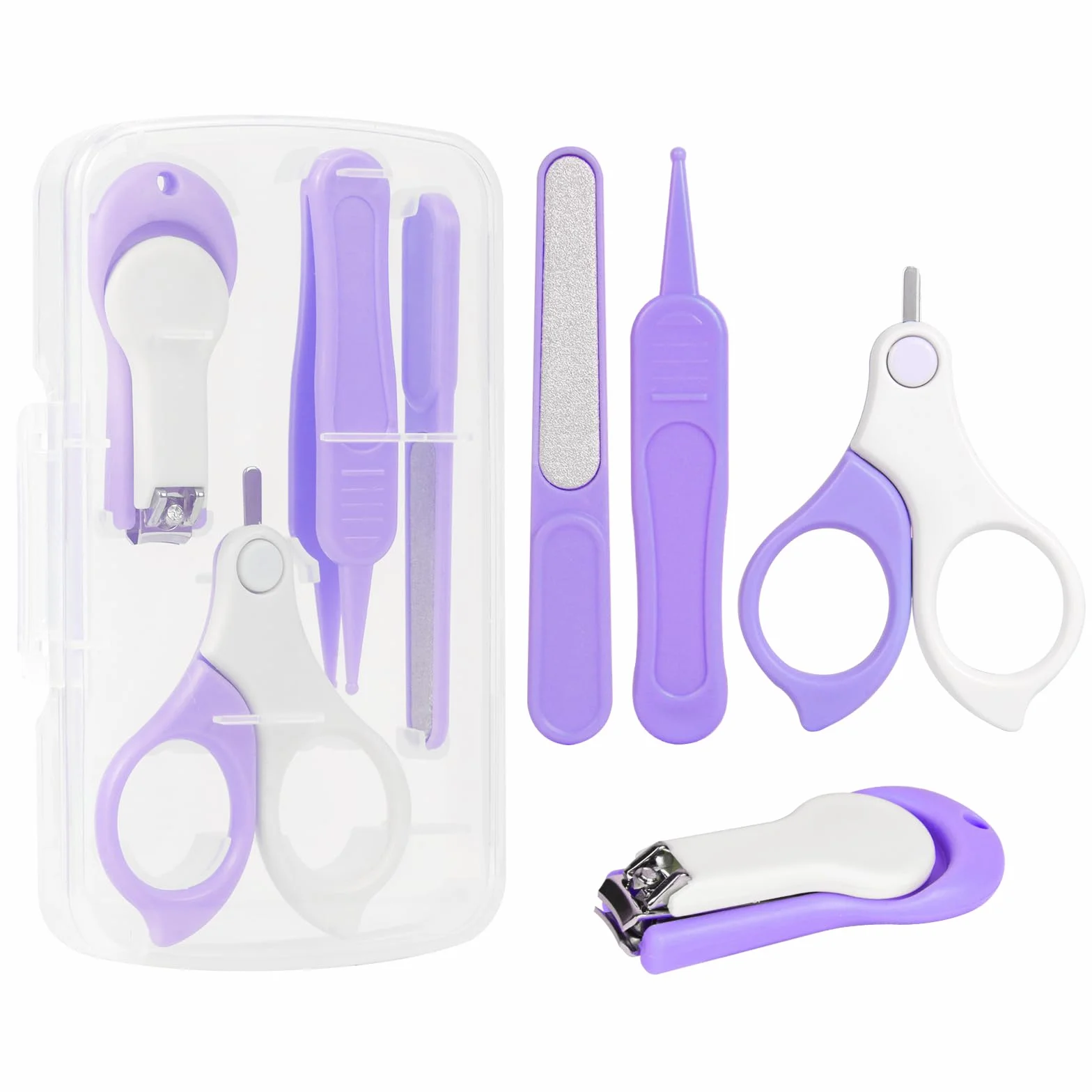 Vicloon Kit per La Cura Del Bambino, 4Pcs Forbici per Unghie Bambini, Kit per Unghie Neonati, Set Manicure Neonati con Forbicine, Tagliaunghie, Lima per Unghie, Pinzetta (Viola)