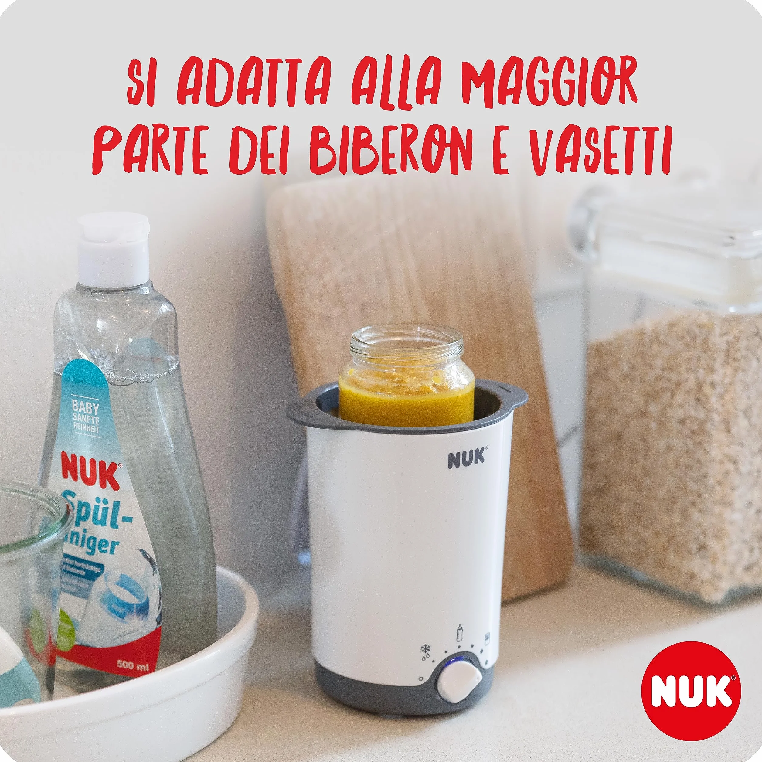 NUK Thermo 3in1 scaldabiberon | Scongela delicatamente, riscalda e mantiene la temperatura di cibi liquidi e morbidi | Cestello estraibile per una semplice rimozione | Spina europea a 2 poli