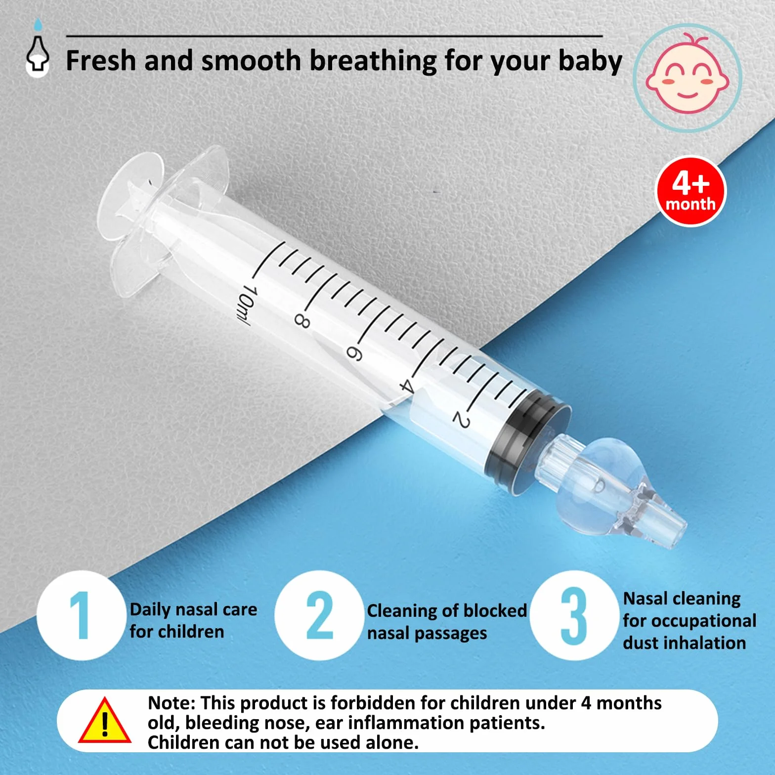 Siringa per Lavaggi Nasali Bambini ,2 pezzi Irrigatore Nasale 10ml, Siringhe Lavaggi Nasali con Punta in Silicone Morbido, Irrigazione Nasale Riutilizzabile Portatile Aspiratore Nasale