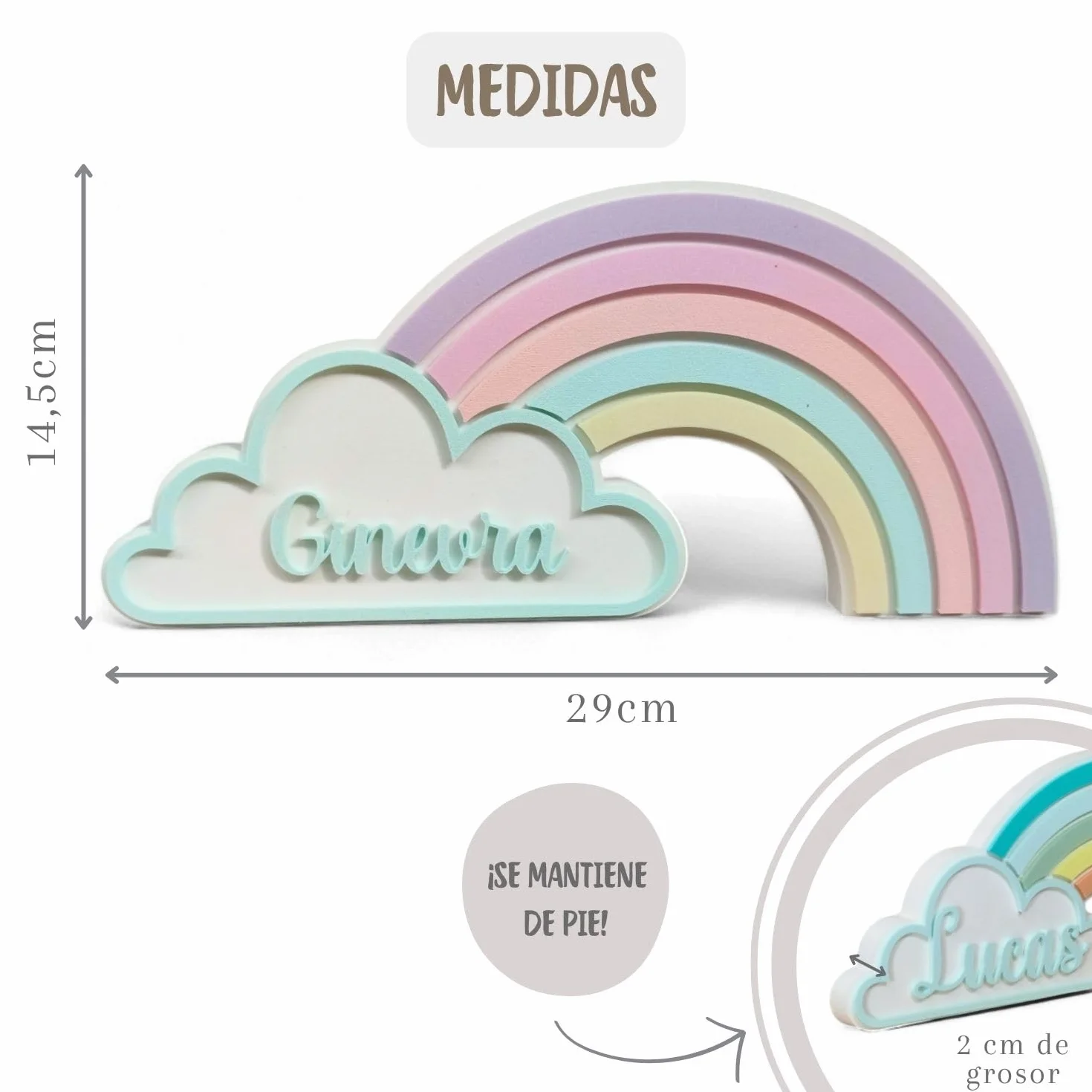 Arcobaleno con nome personalizzato. Diversi modelli tra cui scegliere. Regalo per neonati e bambini. Decorazione per baby shower e caramelle, per la cameretta dei bambini e la cameretta
