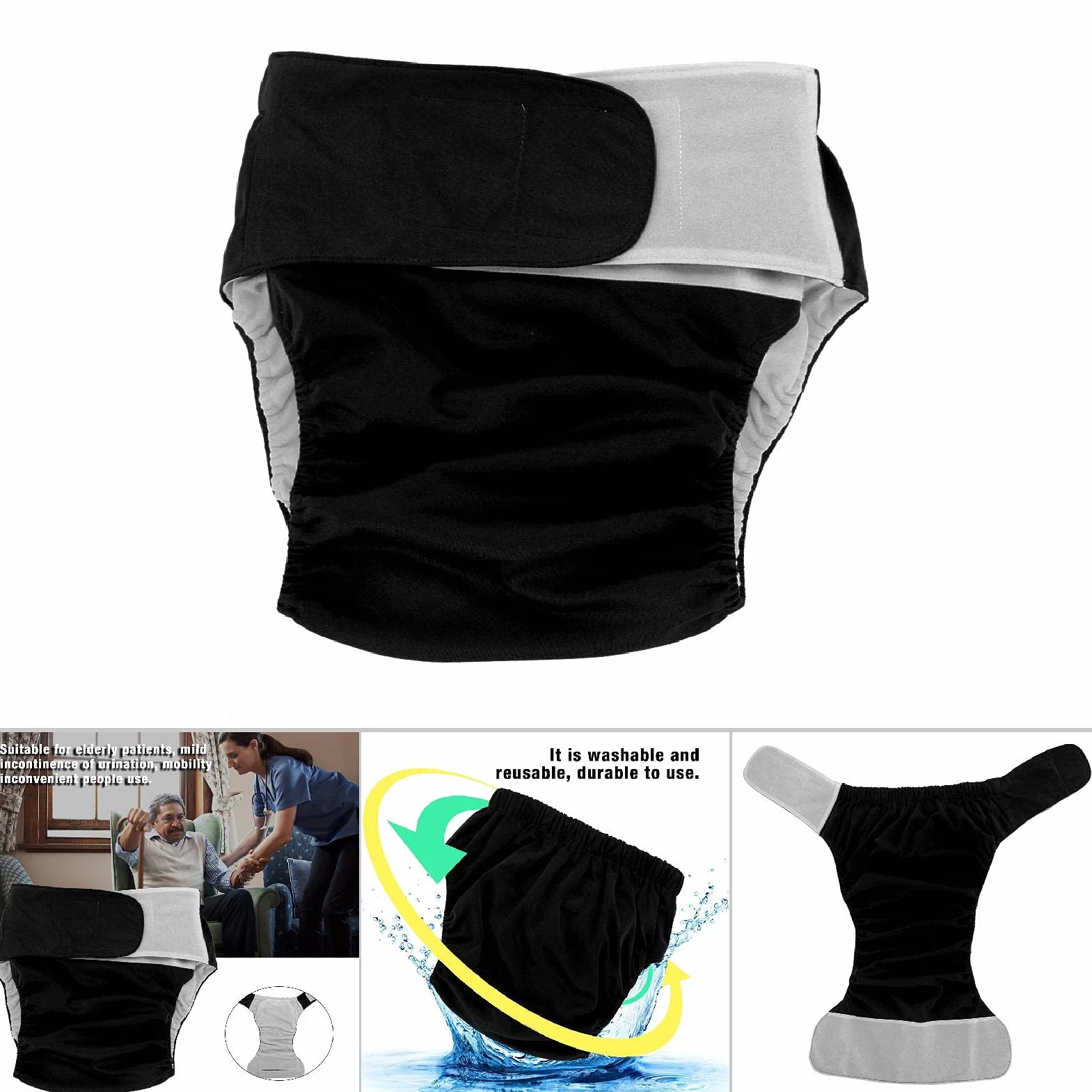 Couche Femme, Pannolini per Adulti con Pannolino Grande Regolabile Donna Blue305 Pannolino di Stoffa per Adulti Riutilizzabile Lavabile (Nero 404)