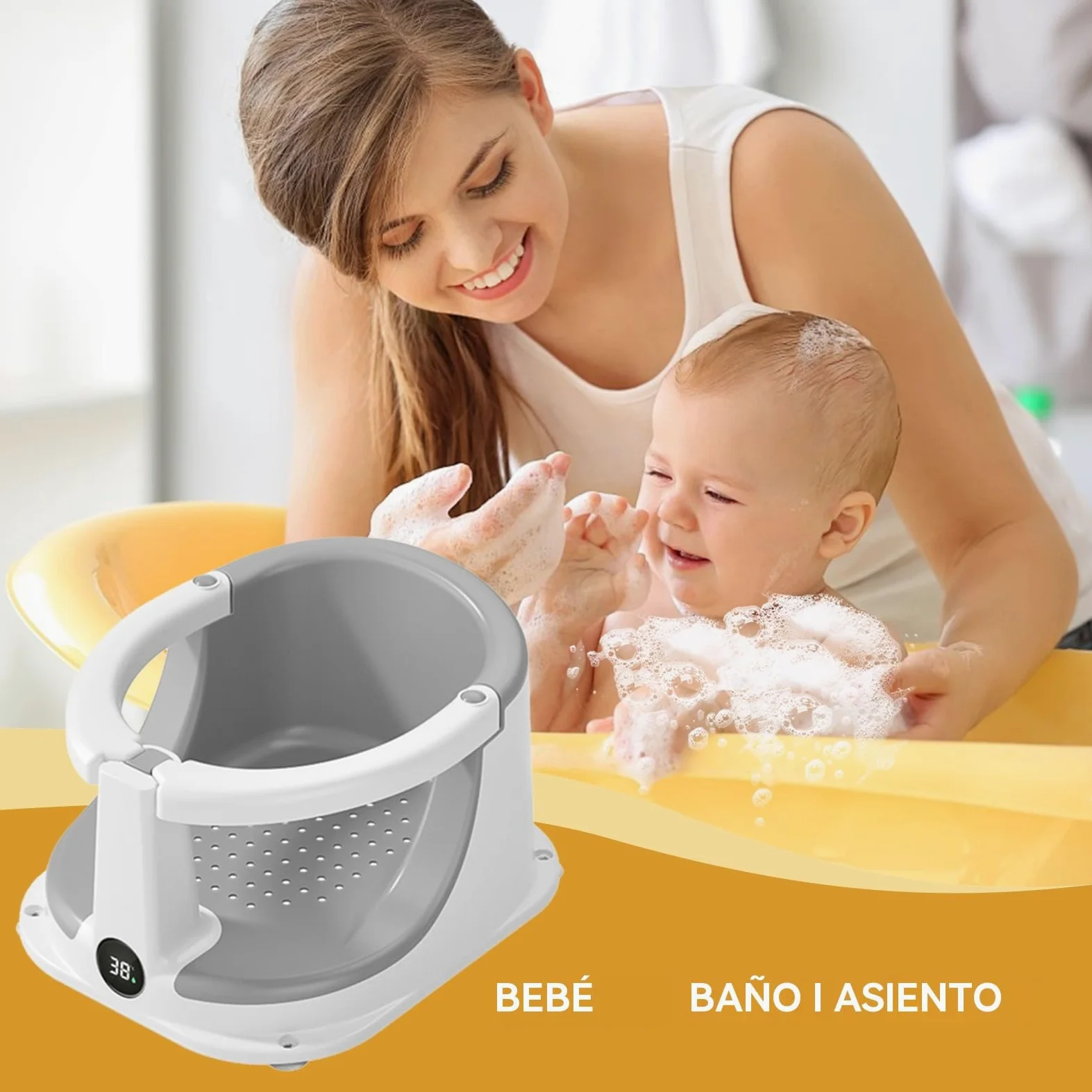 Seggiolino per Bagnetto Sedia da Bagno Antiscivolo con Sensore di | Accessorio Sicurezza per Doccia Bambini Ideale per Casa Viaggi Compleanni e Regali
