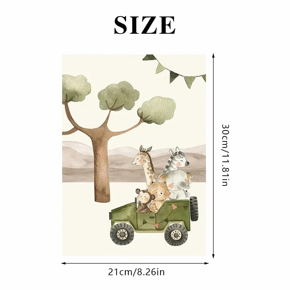 YunBey Set di 4 Poster per Bambini Cameretta A4 Quadri Animali della Giungla senza Cornice Immagini Decorativi per Cameretta Ragazzi e Ragazze