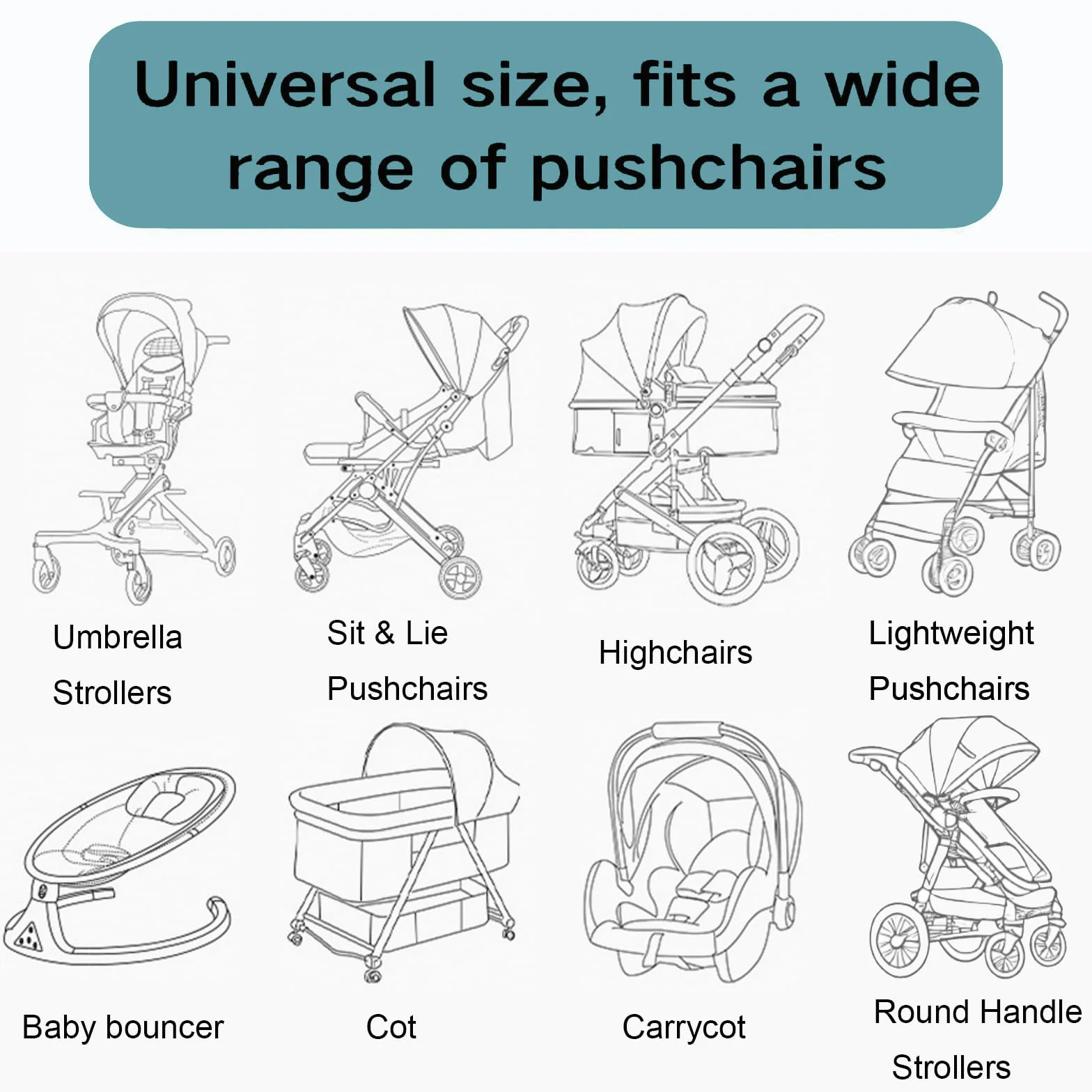 2 in 1 Zanzariera Passeggini Universale, Protezione UV 50+ per Parasole Passeggino,Copri Passeggino Estivo, Antipolvere e Antivento,Nero