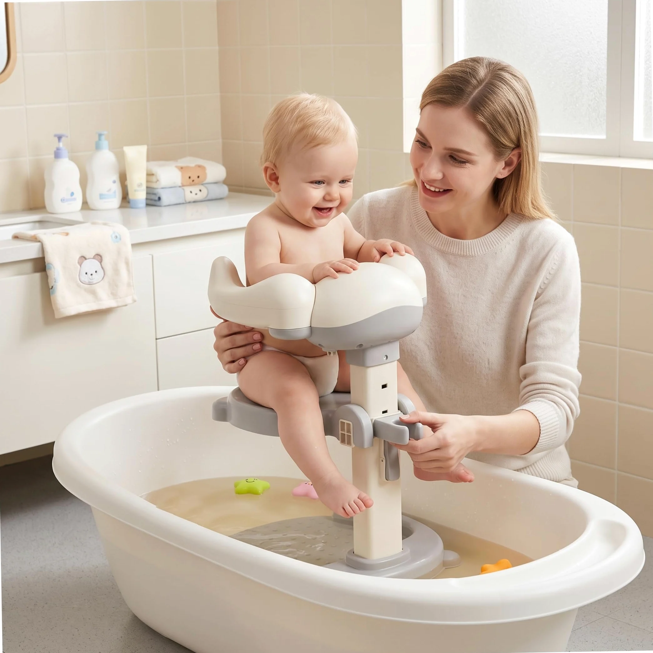 Supporto da bagno con sedile integrato, supporto antiscivolo per vasca da bagno per neonati e bambini piccoli da 8 a 36 mesi