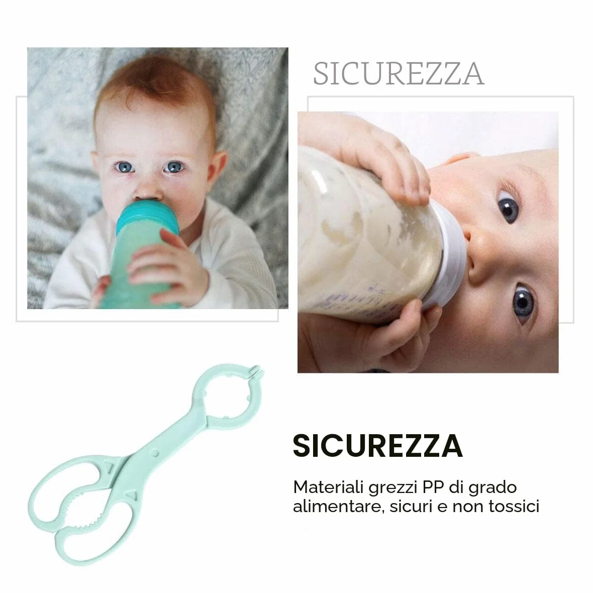 Ecceart, pinza per biberon, in silicone, antiscivolo, per allattamento, per biberon, colore: verde chiaro