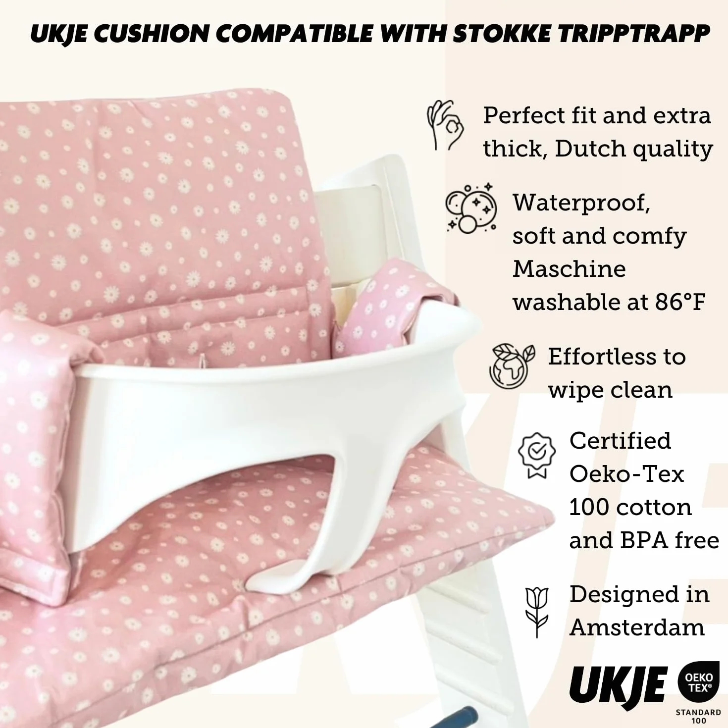 UKJE Cuscino compatibile con Stokke Tripp Trapp - Morbido cuscino per sedile per neonati, bambini e bambini piccoli, Accessori per seggiolone, Inserto in tessuto di cotone (daisy)