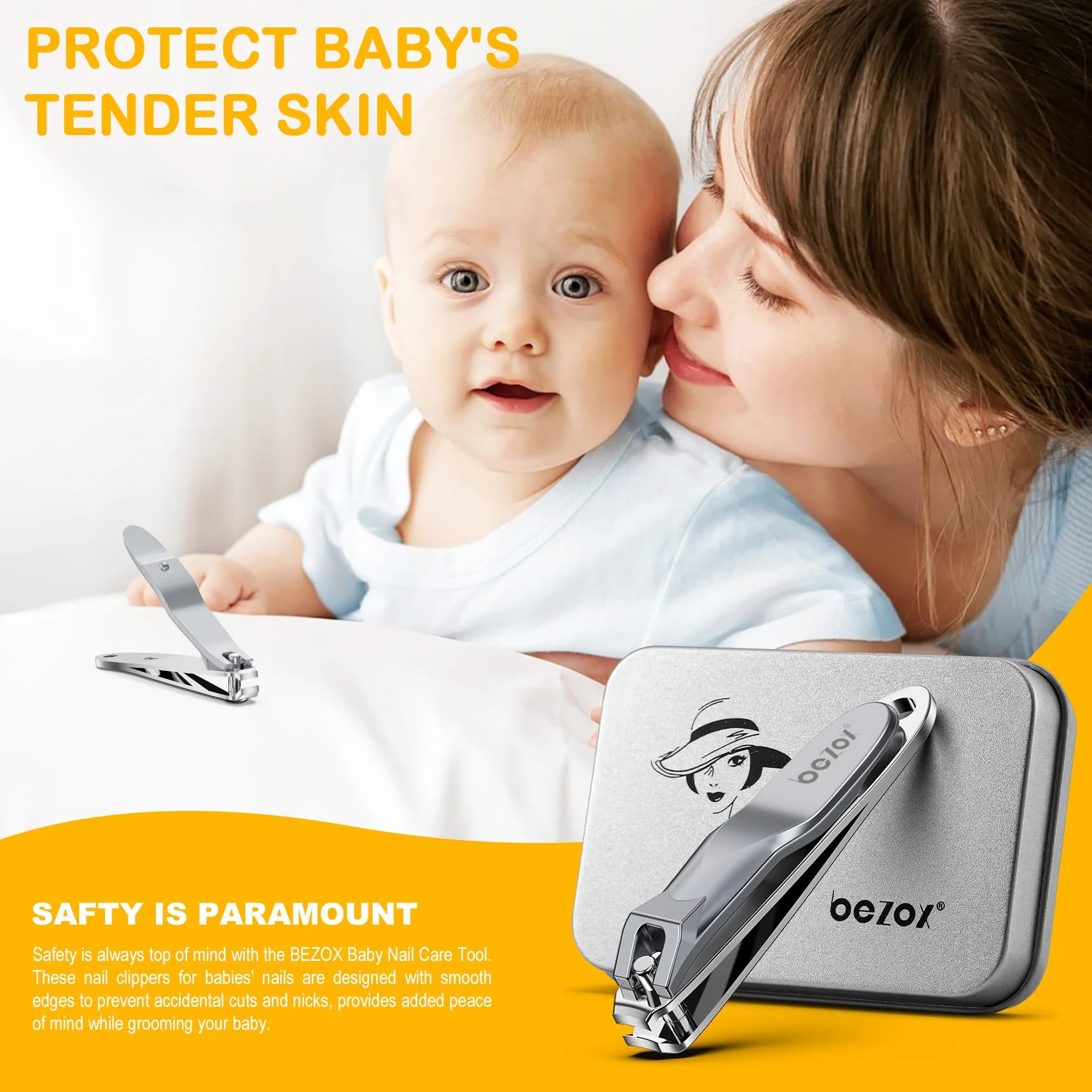 BEZOX Safe Kids - Tagliaunghie per neonati,neonati e bambini,tagliaunghie a mascella da 0,5 cm,per bambini,strumento di precisione per la cura delle unghie per dita e dita dei piedi,Bianco Perla