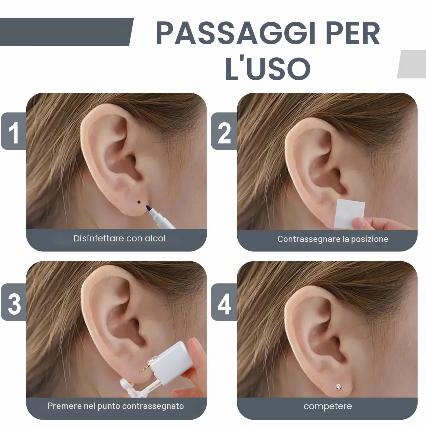 Voarge Set di 6 pistole per piercing all'orecchio, sterile, di sicurezza, con kit per piercing per asepsi